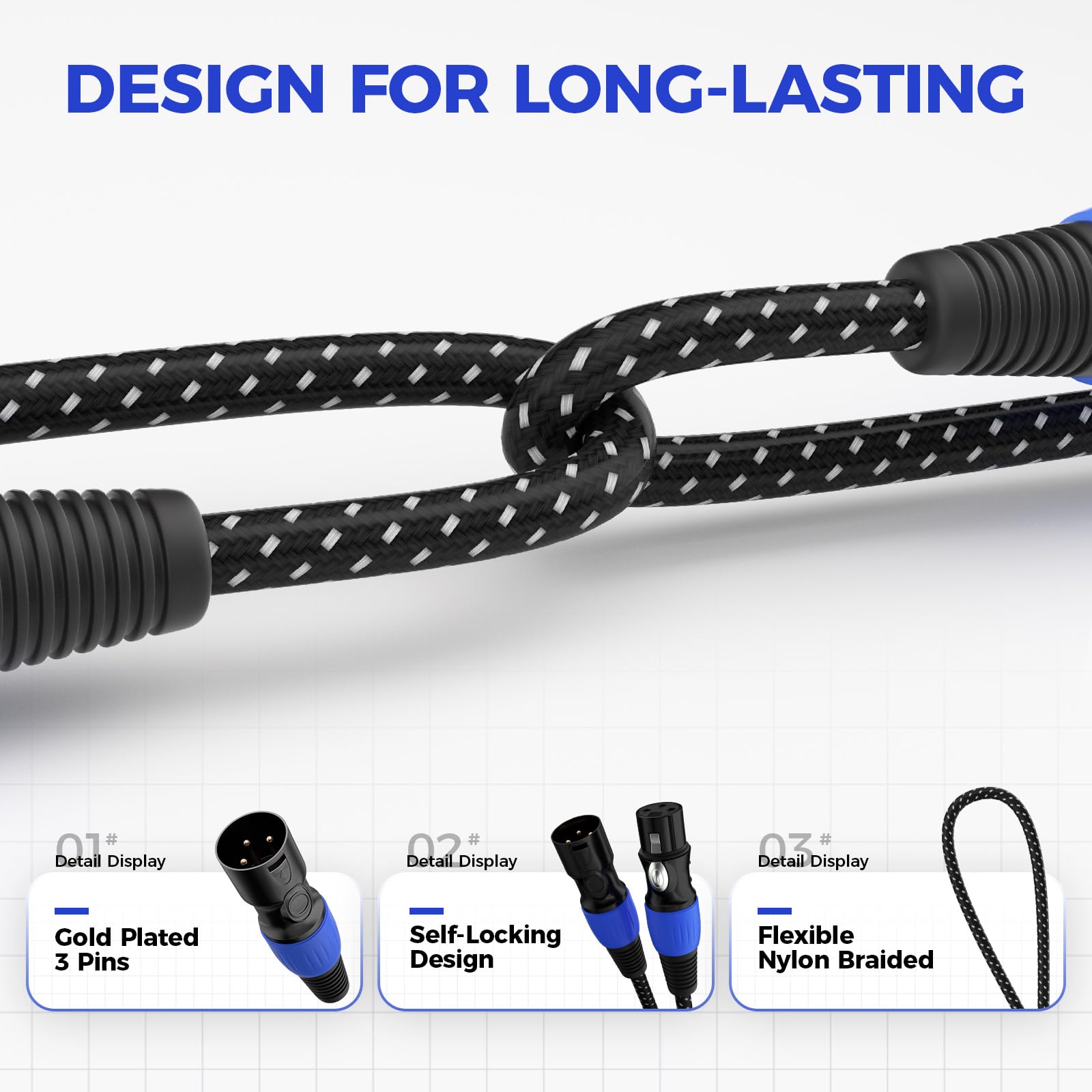 Confezione da 2 cavi XLR per microfono, 15,7 m, senza rumore, a lunga durata, da maschio a femmina, cavo bilanciato per microfono, mixer, amplificatore, monitor da studio, DMX, 24AWG, rosso e