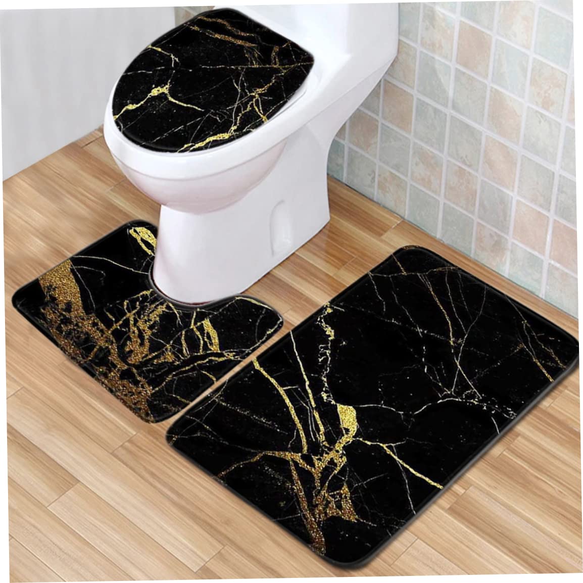 Lot de 3 Tapis de Bain antidérapants en Polyester Doux pour Salle Bain - 50 x 80 cm - et Or