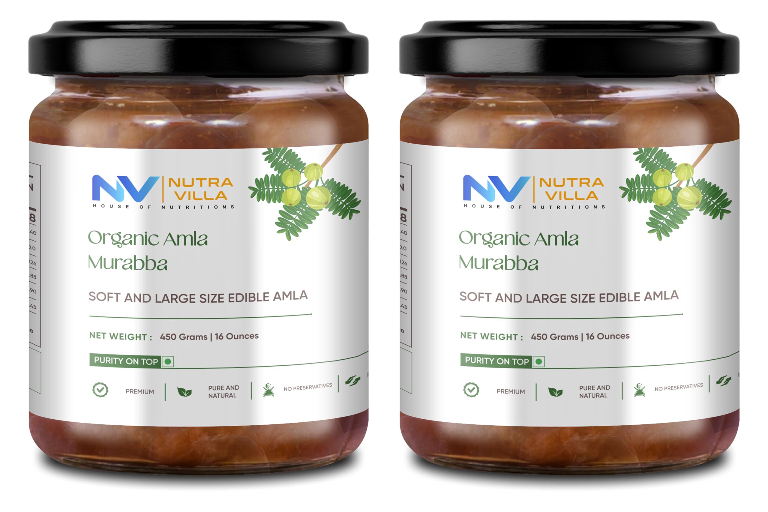 Nutravilla Dry Amla Murabba | Organic Fresh Natural Awla Murrabba | Contain Vitamin C & Antioxidants | Immunity Booster | 2 Jars Of 450 Gram Each