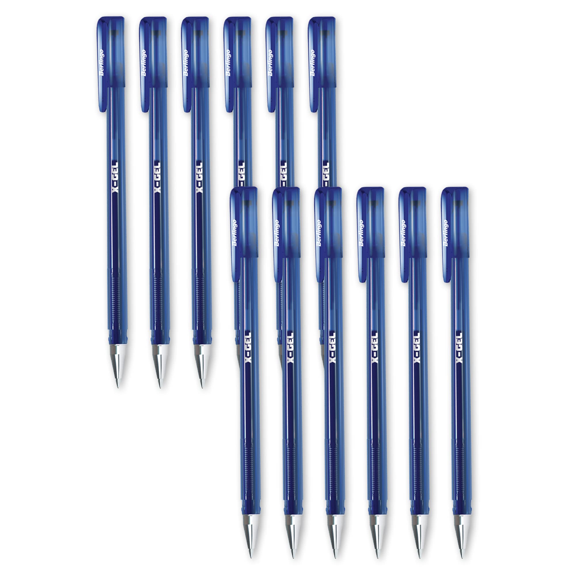 Berlingo Juego de 12 bolígrafos de gel con tapa azul de 0,5 mm de ancho de trazo para oficina, oficina en casa, escuela y universidad, serie X-Gel