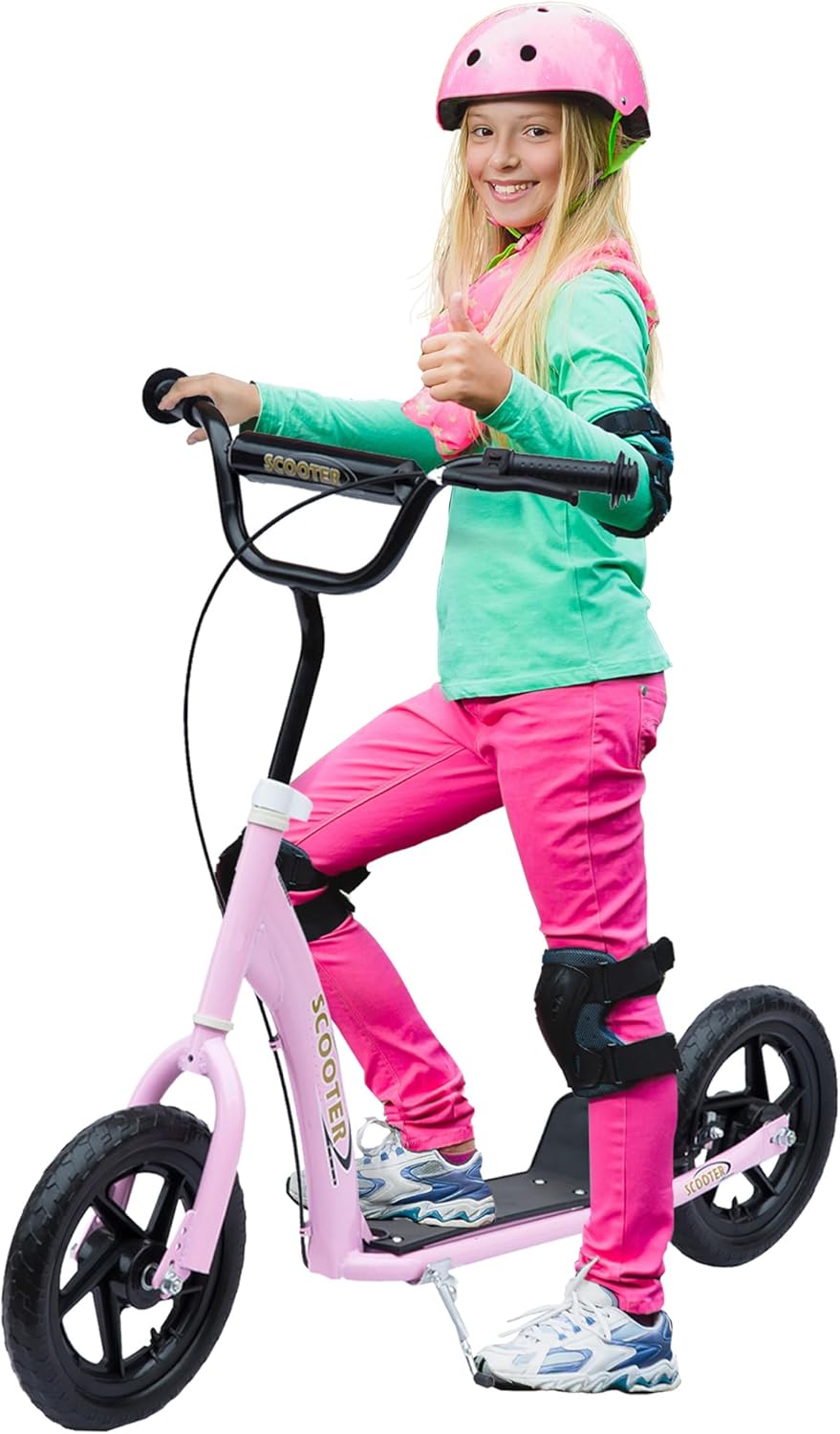 HOMCOM Kick Scooter for Kids 5-12 Years Old, Big Wheel Kids Scooter with Adjustable Height Handlebar, 12" EVA Tyres, Non-Slip Footplate, Rear Brake