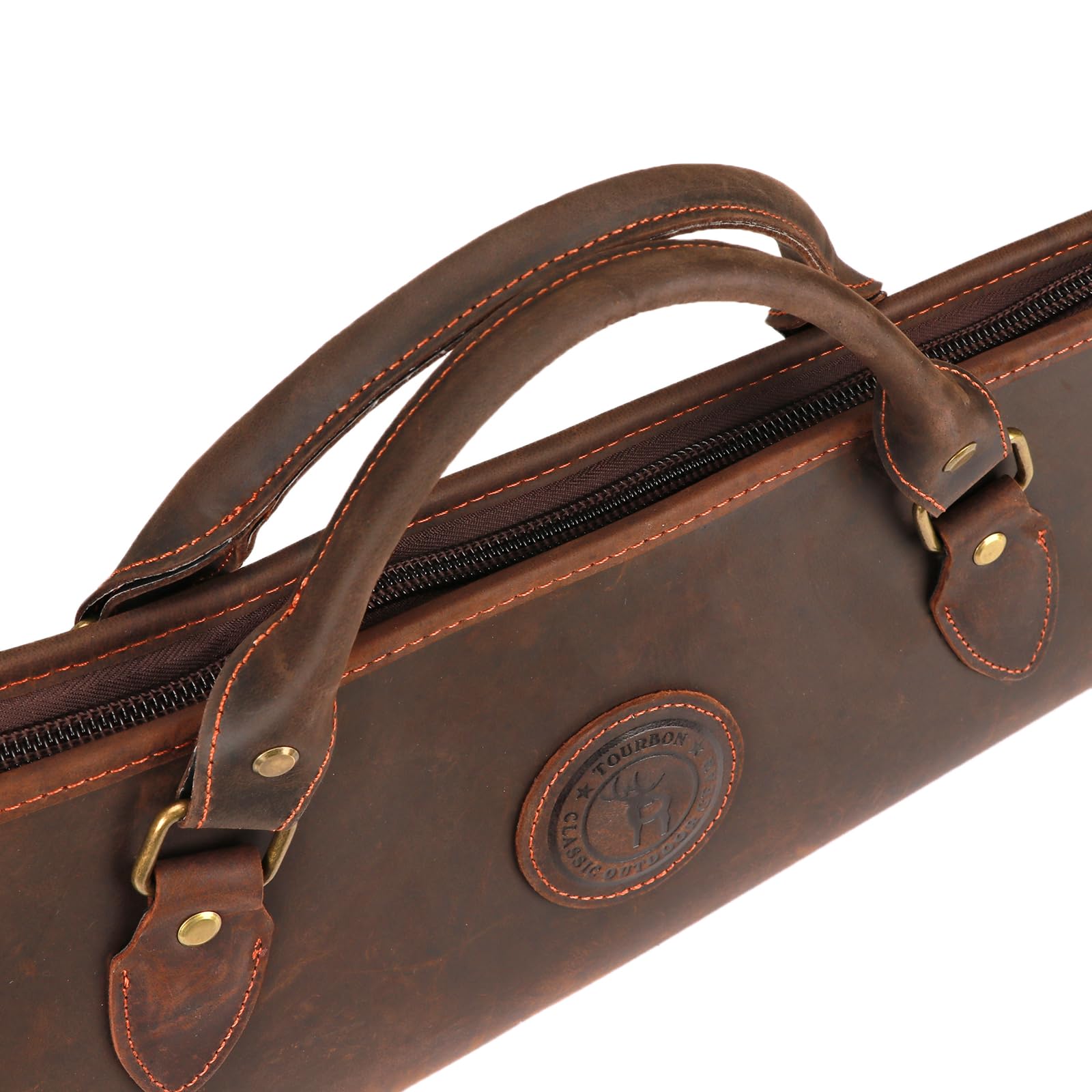 TOURBON Gewehrtasche aus echtem Leder, 52 Zoll, weich gepolsterte Gewehrtasche mit Reißverschlusstasche und Schultergurt