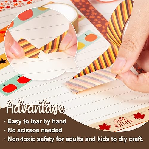 Miniatura 3 de Whaline 18 rollos de cinta Washi de otoño de 177 pies, cinta decorativa de hojas de calabaza naranja, amarillo, marrón, para otoño, día de Acción de