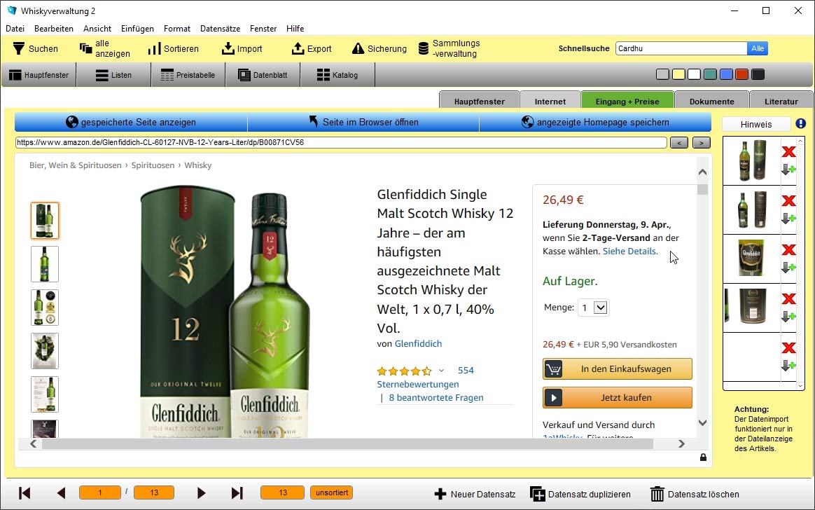 GS Whiskyverwaltung 2- Software zur Verwaltung Ihrer Whiskysammlung - Datenbank Programm für Whisky