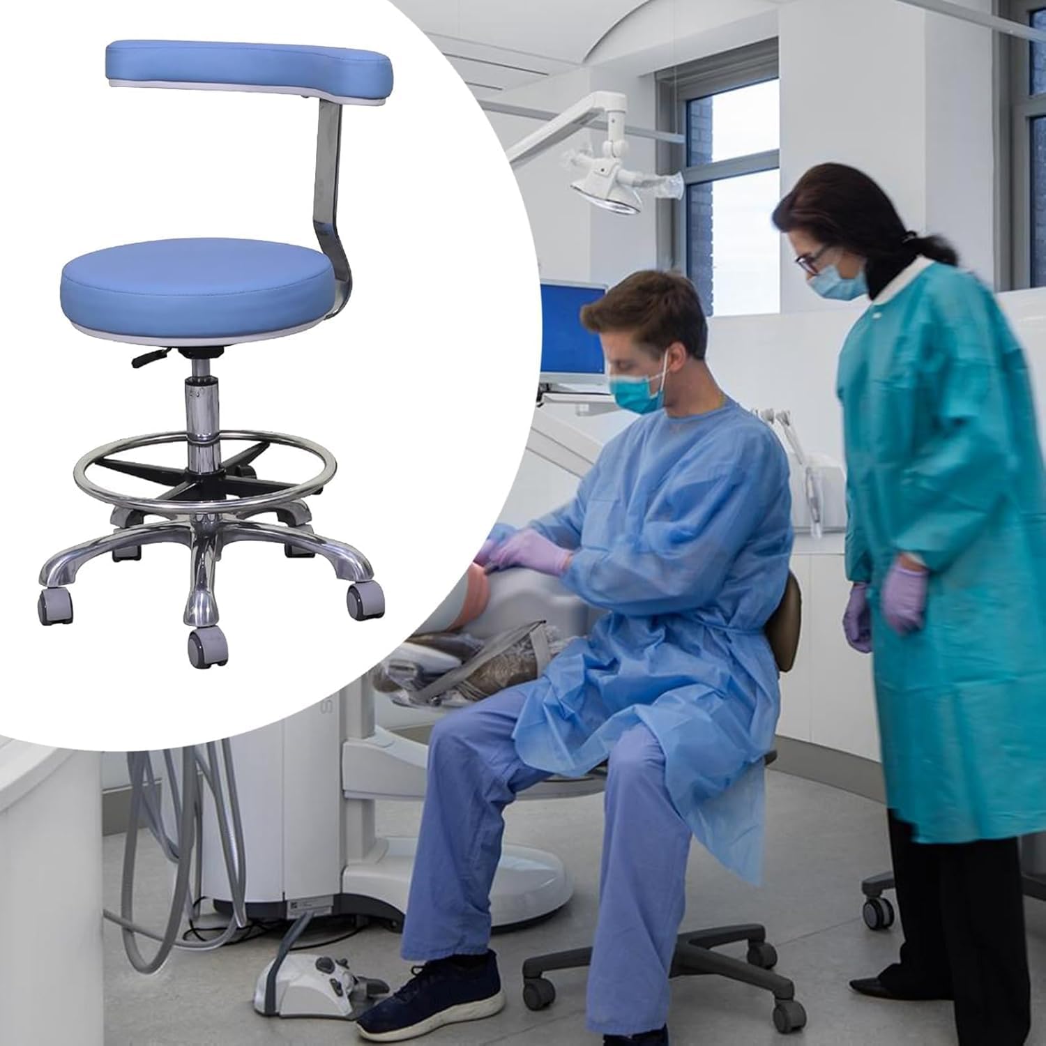 Saddle Stool Medical Dental Swivel Stool, Mobile Saddle Trolley with Back Support, Height Adjustable Tattoo Bar Lash Nail Tech Computer Chair