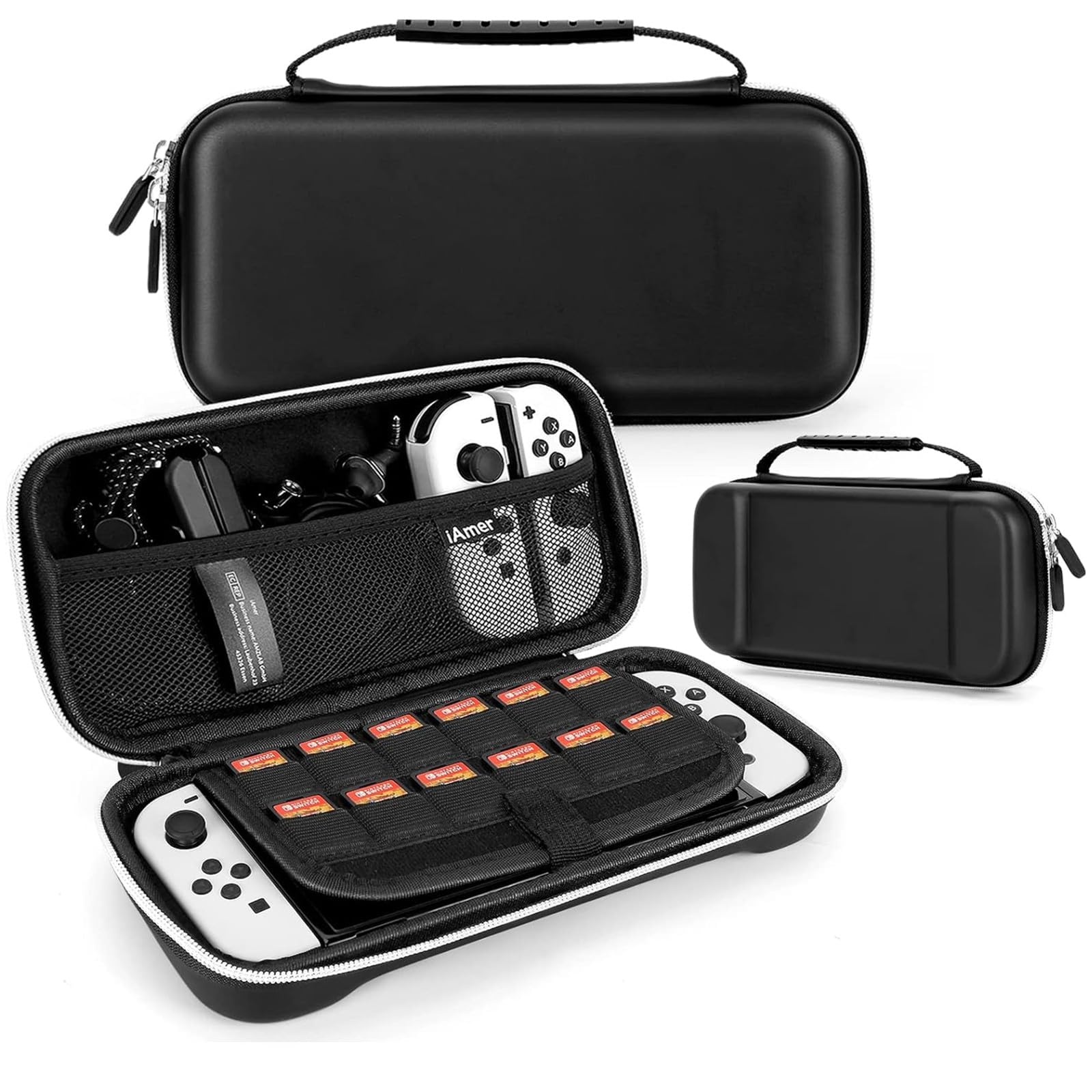 iAmer Case for Nintendo Switch/Switch OLED, Protective Hard Portable Travel Carry Case Shell Pouch Compatible with Nintendo Switch /Switch OLED Model and Other Accessories(Black) (Switch OLED)
