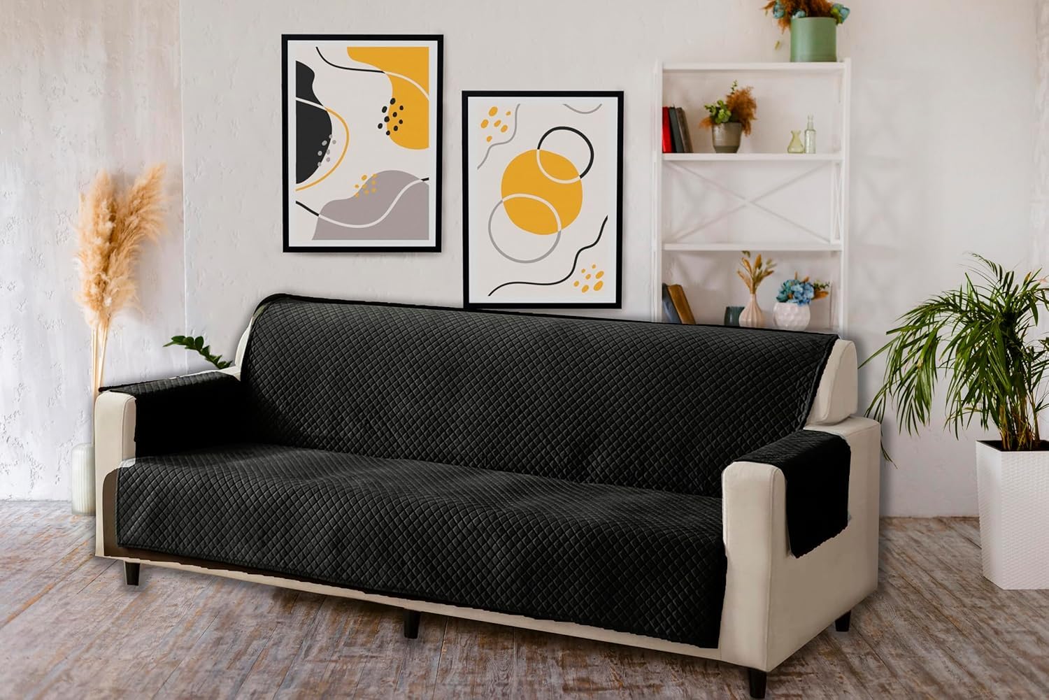 aeTHEric Velvet Quilted Universal Elastic Sofa Cover Non-Slip Sofa Protector 5 Seater(3+2) Armchair Cover with Machine Washable Adjustable Elastic Straps-image-28