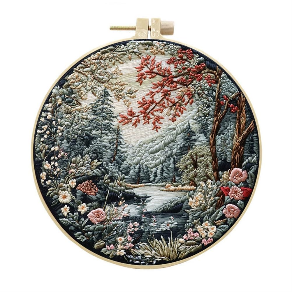Meecaa Stream Tree Landscape Beautiful Embroidery Kit Starter Set