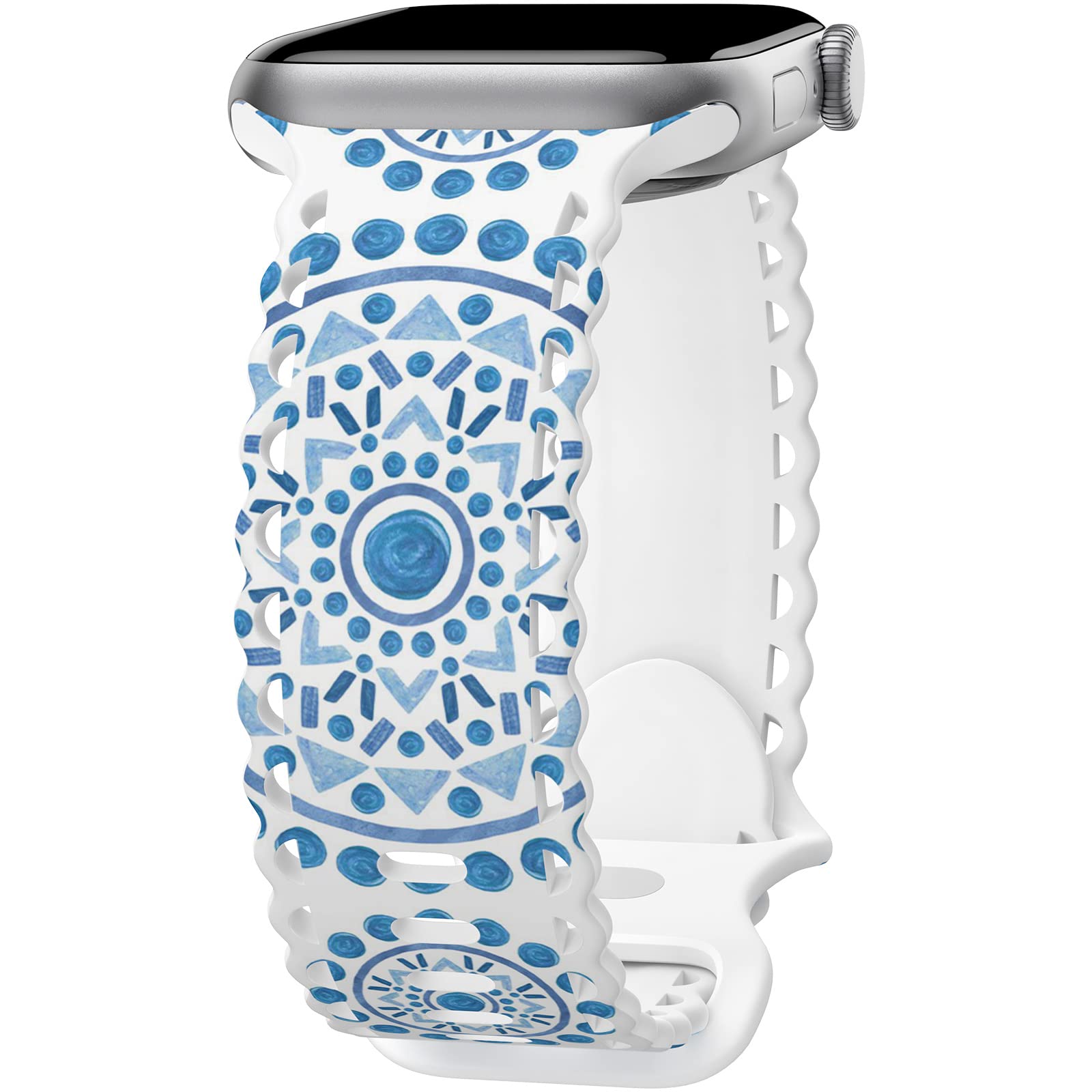 Compatible with Apple Watch Band 41mm 40mm 38mm 49mm 45mm 44mm 42mm Women, Mandalas Print Lace Hollow-out Soft Silicone Sport Bands For iWatch Ultra SE Series 10 9 8 7 6 5 4 3 2, BMandl-42