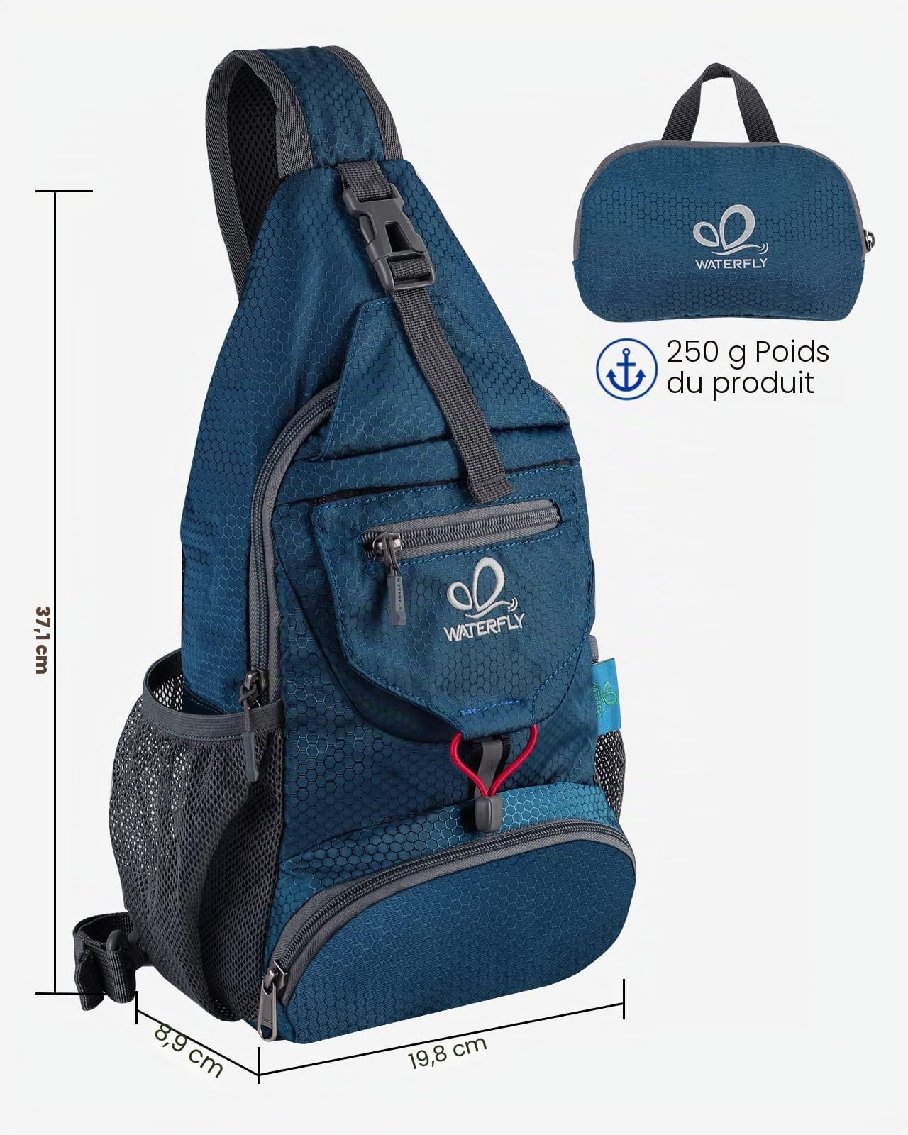 Waterfly Sac Bandoulière Petit Pliable: Sac de Poitrine Léger Sacs à Dos Porté Travers Sacoche Bandouliere pour Sport Randonnée Cyclisme Voyage Excursion Homme et Femme