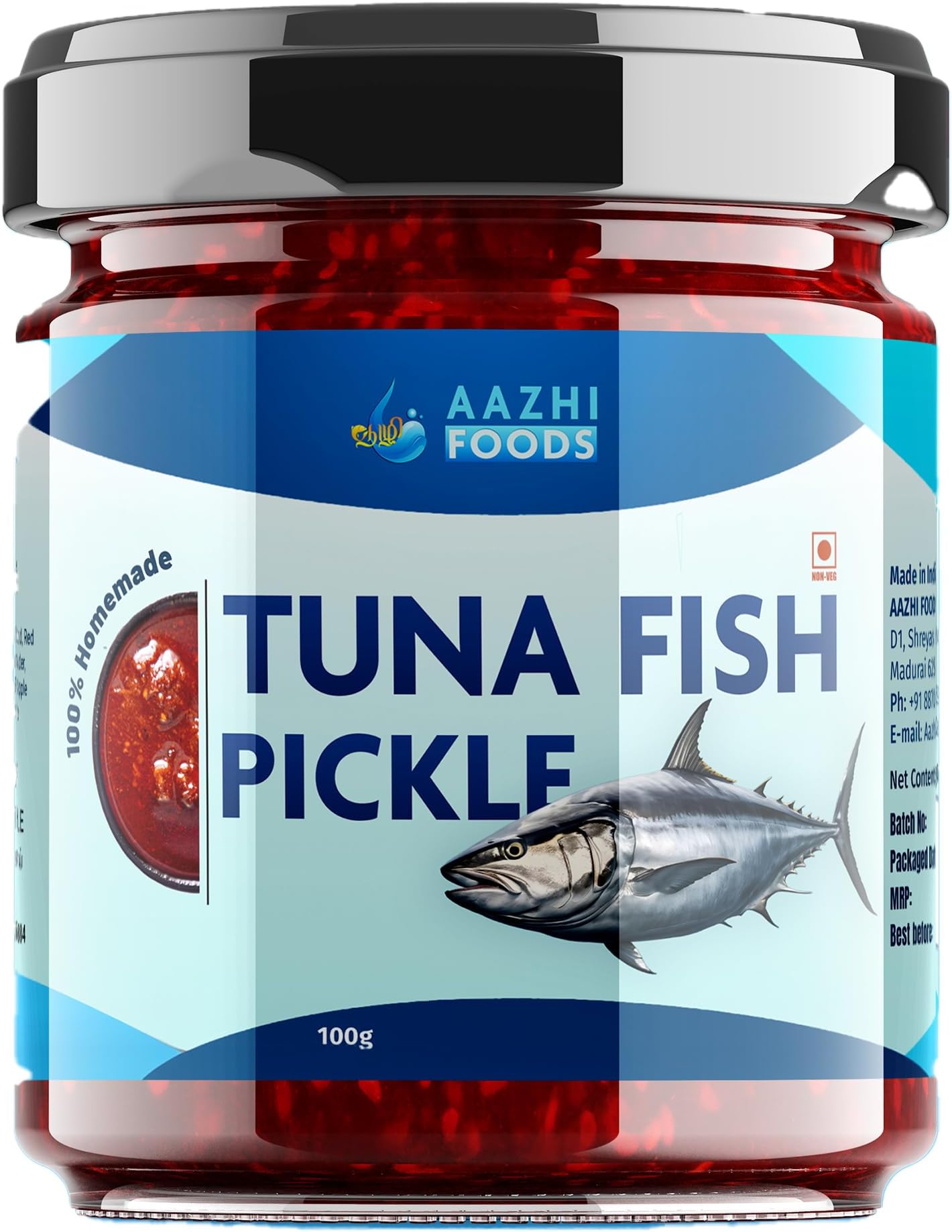 Aazhi Foods Tuna Fish Pickle 100g | Spicy & Tangy South Indian Non-Veg Pickle