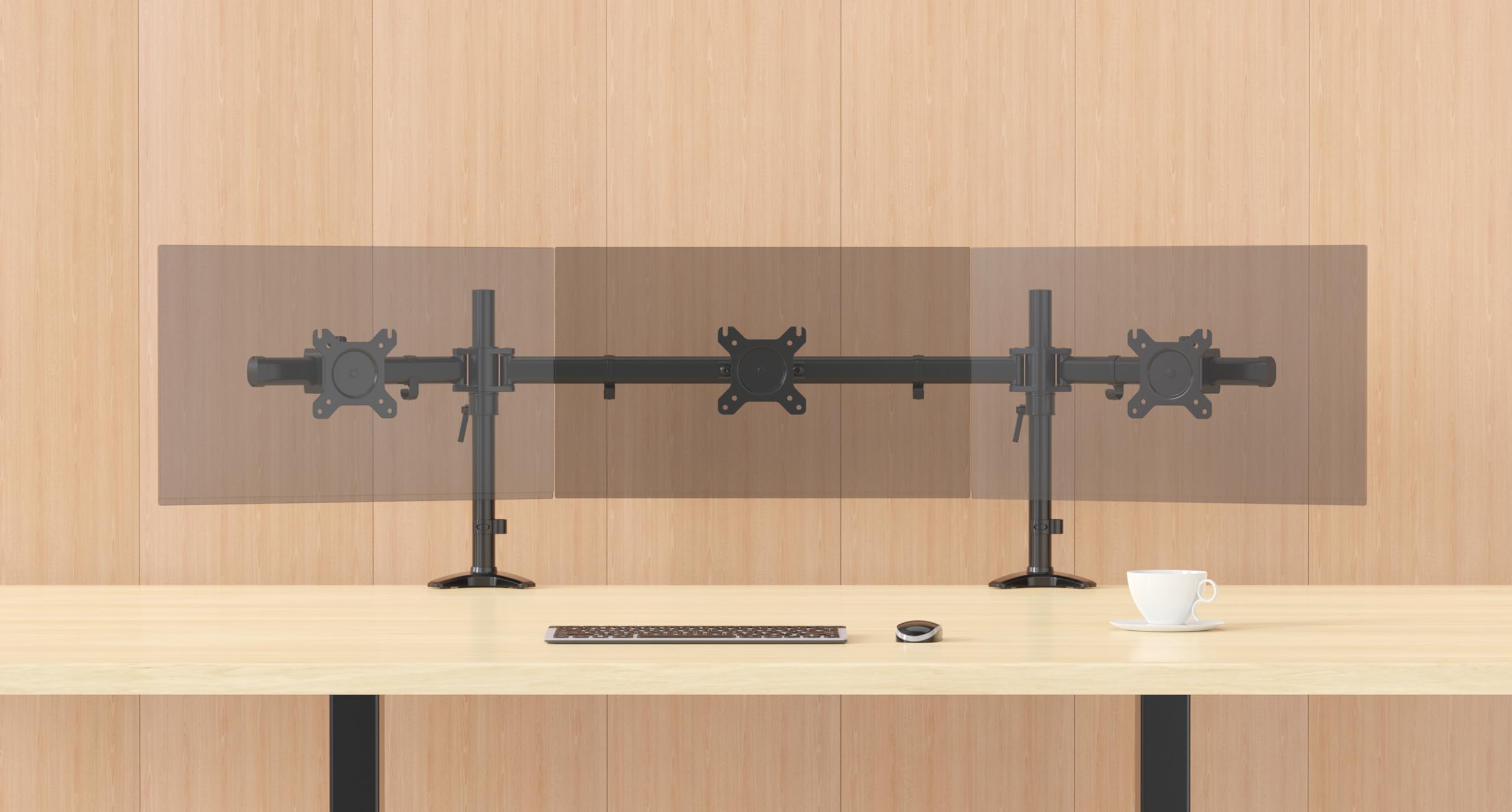HFTEK - Support pour 3 moniteurs de 15 à 27" - Support pour écran TV - Support pour moniteur - Support écran 3 moniteurs - Hauteur réglable - VESA 75/100 - MS323C-N - Modulable individuellement