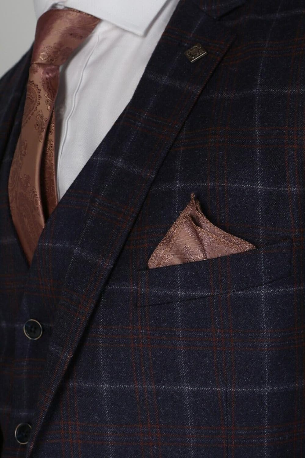 Men’s Checked Plaid Navy Suit - Wedding Business Tailored Fit 3 Piece Set Sold Separately