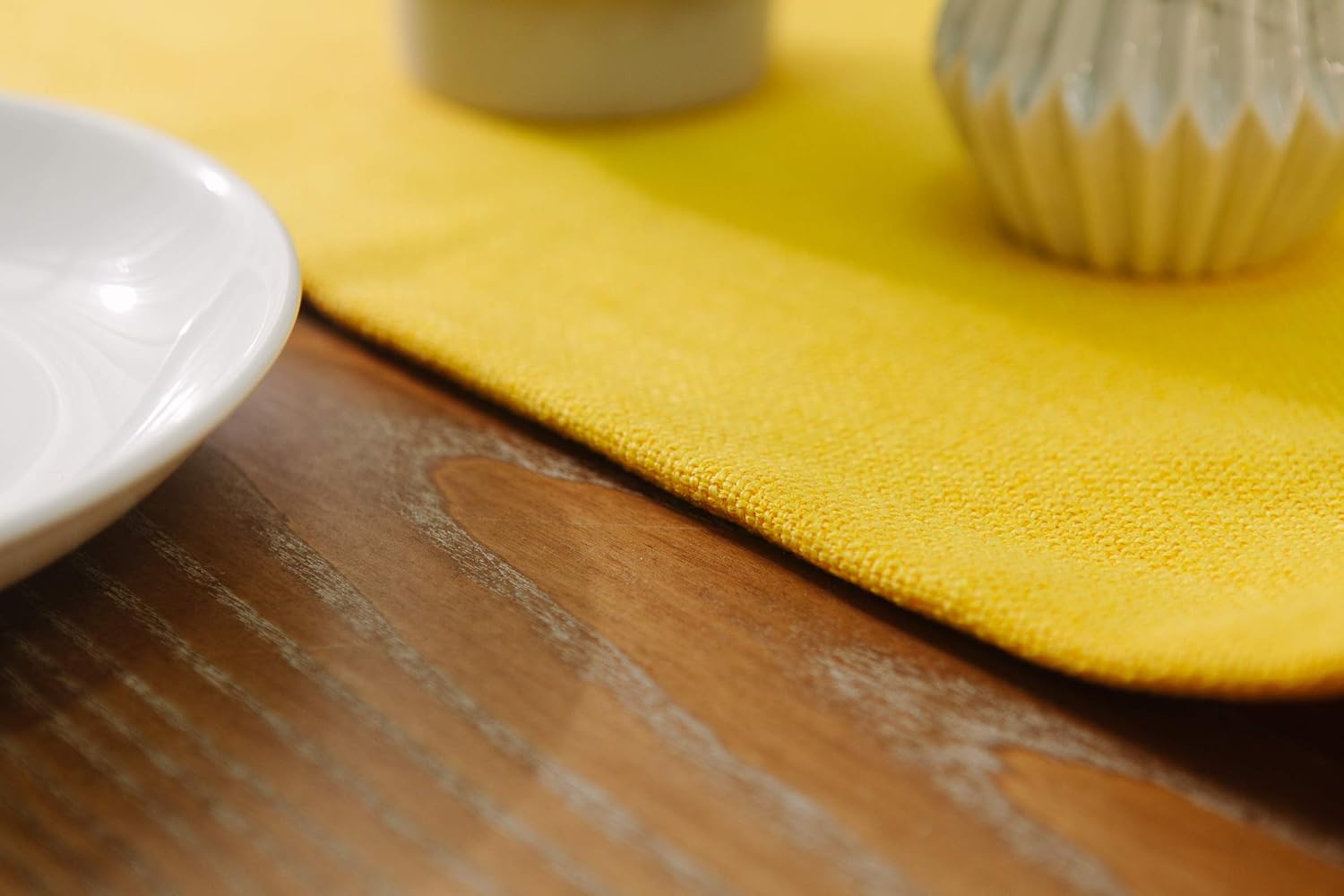 2 Piece Fabric in 1 Dining Table Runner 12 x 120 inches Living Room Dinner Wedding Birthday Party Burlap Rustic Table Runner, Yellow
