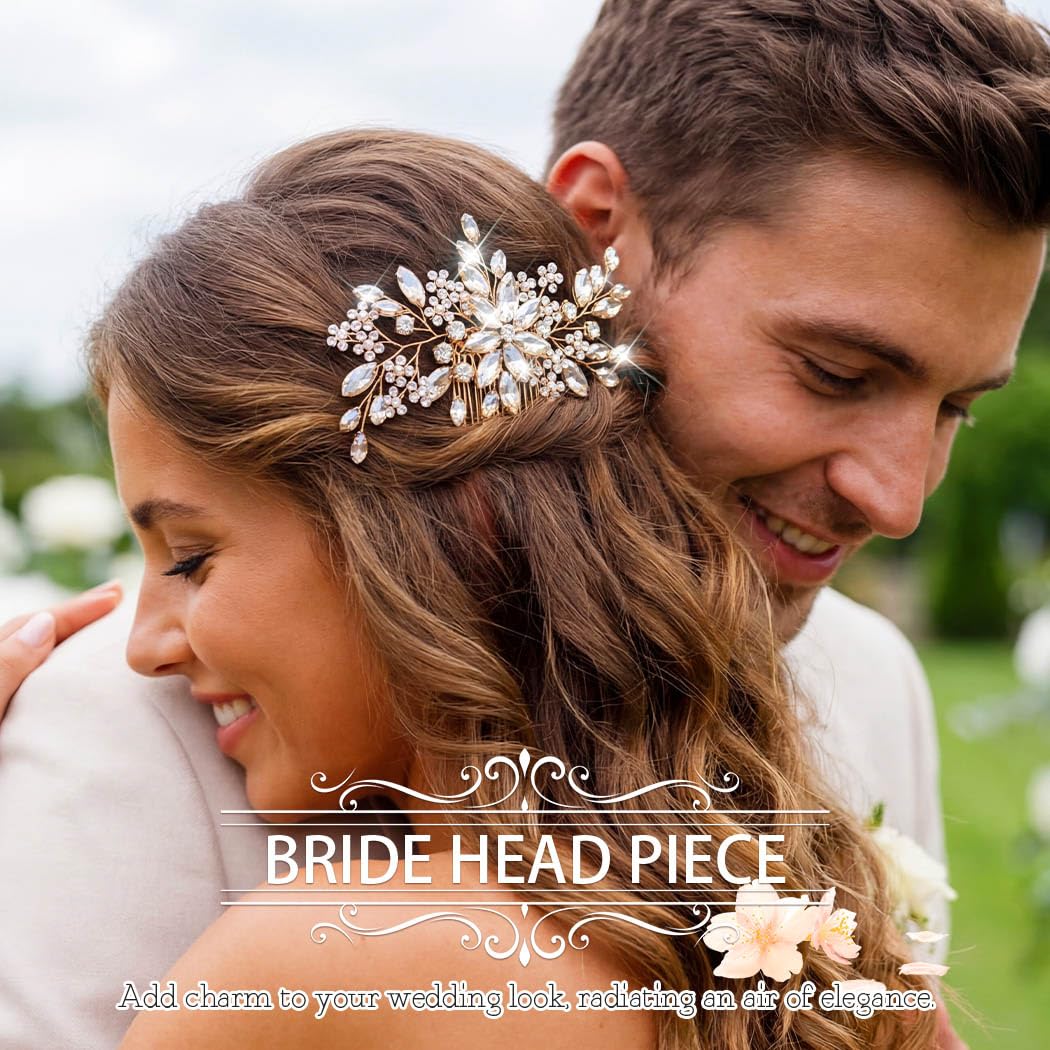 Campsis Wedding Hair Piece Gold Brides Hair Comb Pearl Hair Accessories for Women