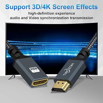 Twozoh HDMI Extension Cable Male-to-Female Cord Nylon Braided Extender 2.0 Cable Adapter 4K@60Hz 3D HDR Support 1M 3.3 ft
