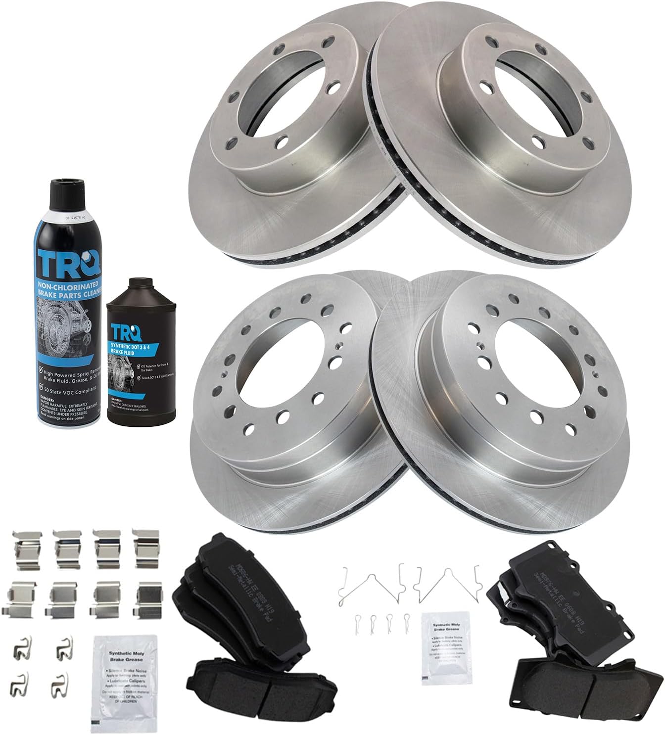 TRQ Front and Rear Brake Pad & Rotor Kit Brake Chemical Kit Brake Pads Brake Rotor Semi-Metallic Compatible with 2003-2007 Toyota Sequoia