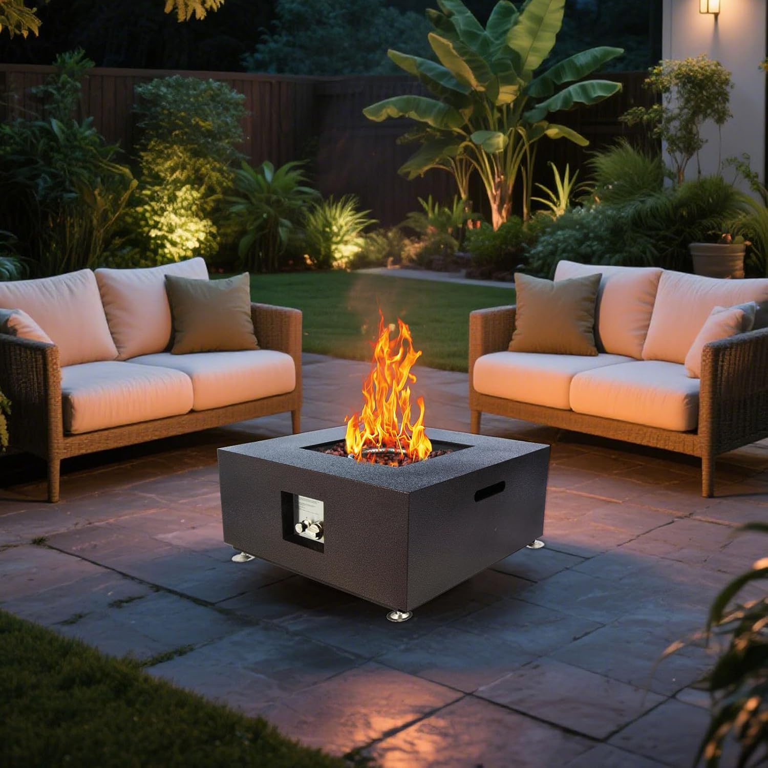 32" Square Propane Gas Fire Pit with Lid, with Lava Rock, 50,000 BTU Steel Outdoor Gas Fire Pit Table, 2-in-1 Fire Table, Suitable for Outdoor Patios, Parties, Gardens-Black(Tank Cannot Be Internally)