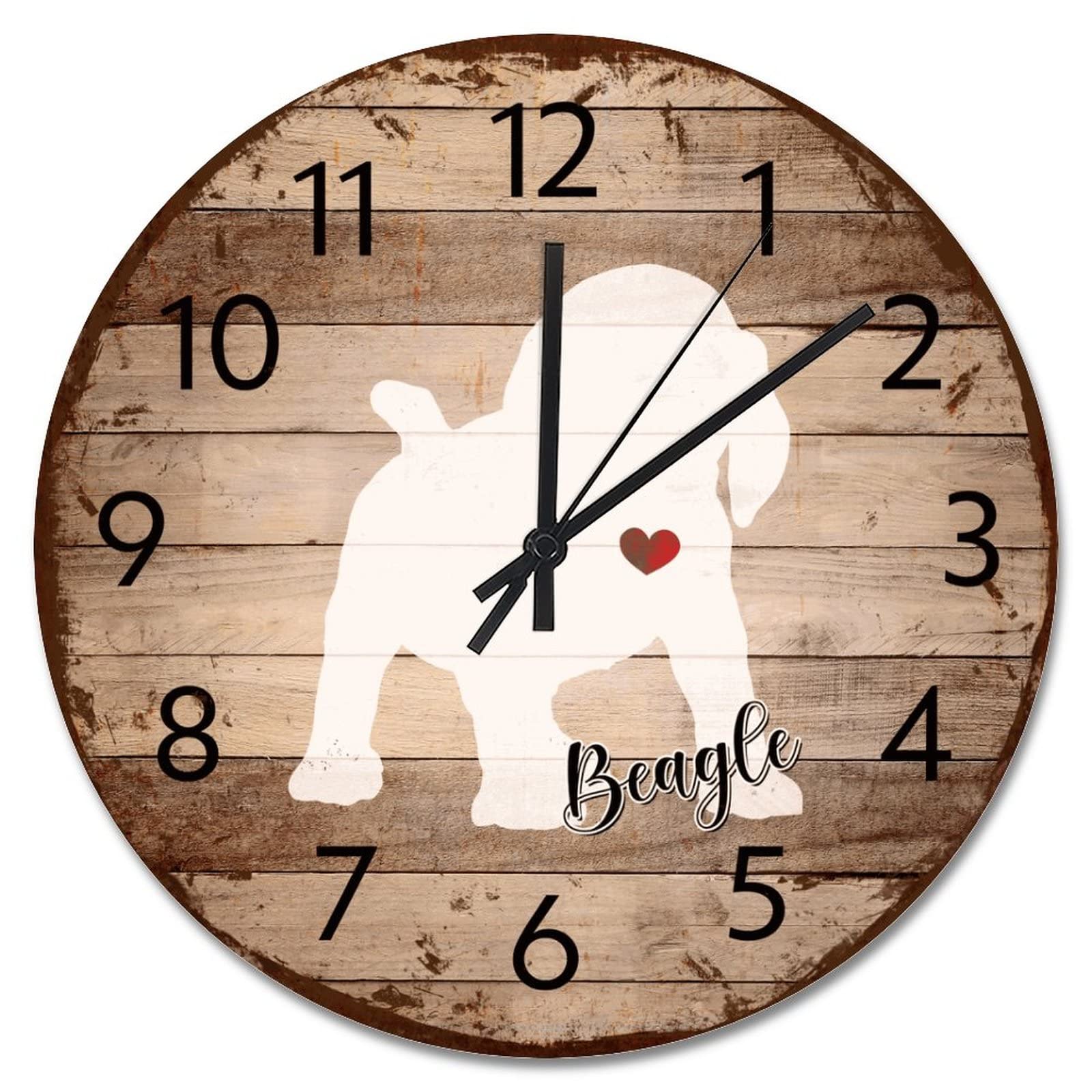 Horloge murale rustique Beagle 38cm en bois vieilli silencieuse