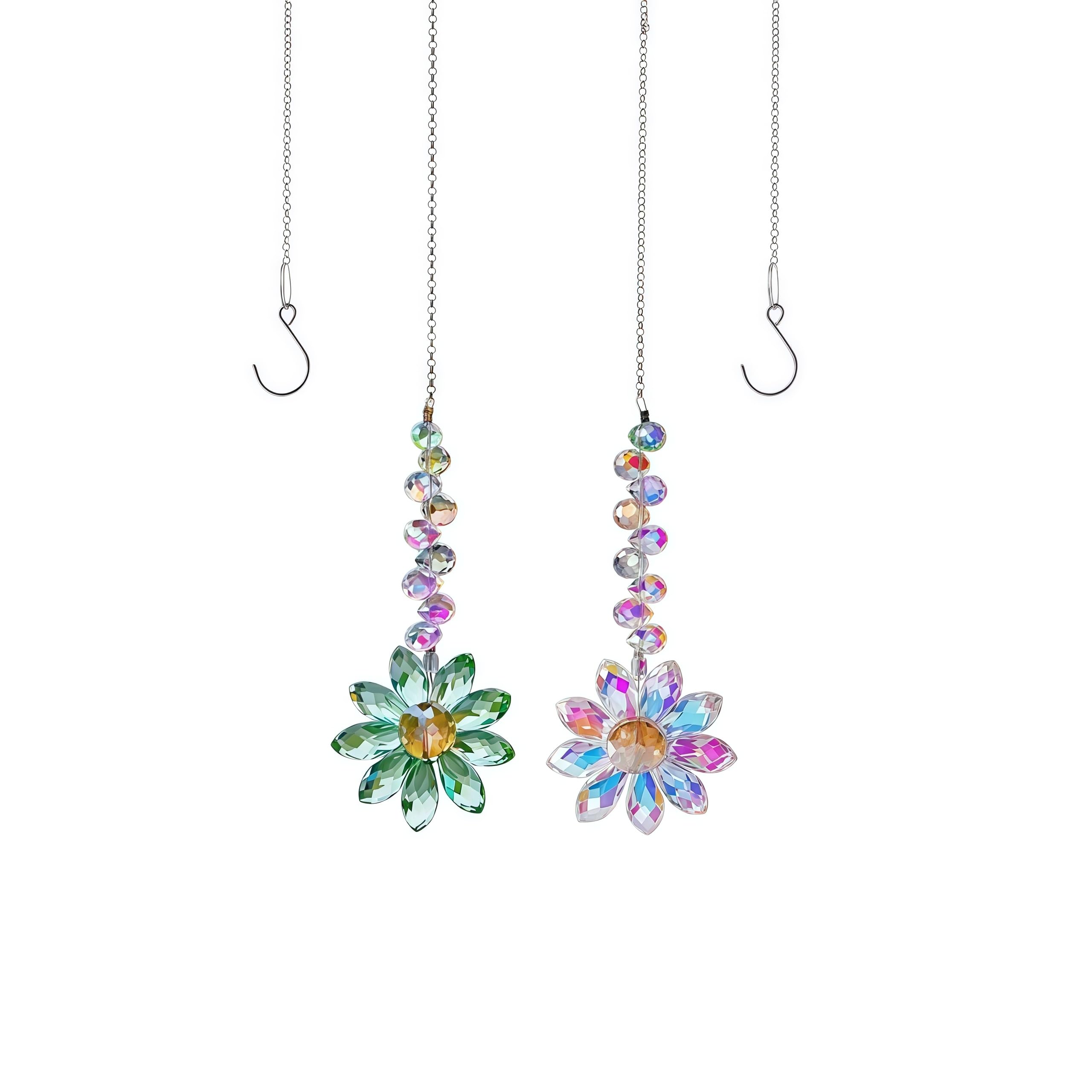 PLUSHCEWT 2 Pack Sunflower Crystal Suncatchers for Windows, 34.5cm Long Hanging Crystal Ornaments, Rainbow Maker Sun Catchers for Garden, Patio, Home Decor, Gift Set with Hooks