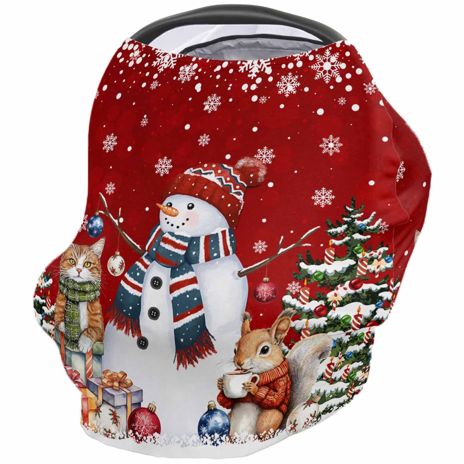Nursing Cover for Breastfeeding Scarf, Xmas Tree Snowflakes Snowman Squirrel Cat Red Baby Car Covers Super Soft Multi Use for Canopy Shopping Cart Cover Blanket Stroller Cover