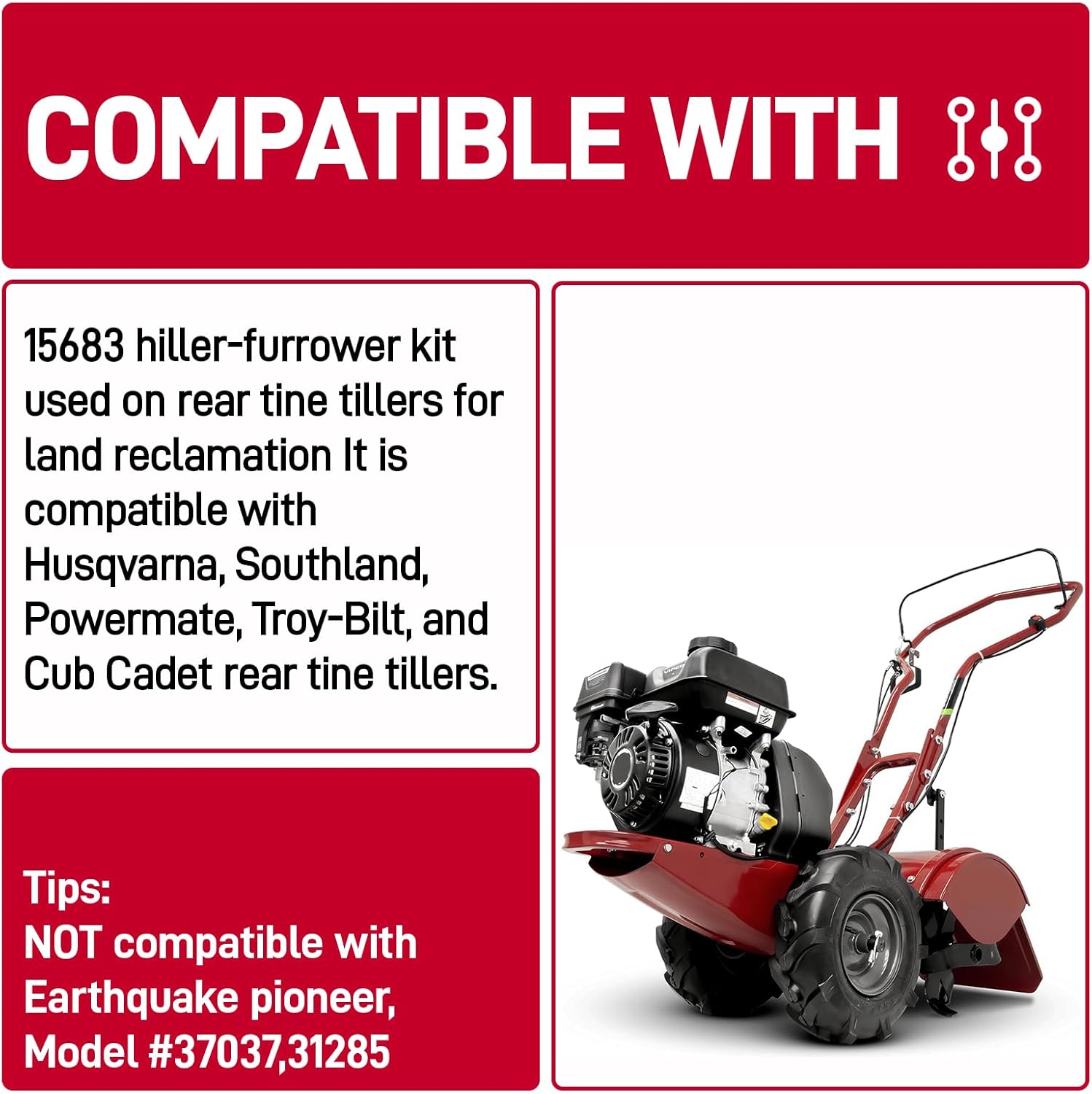 15683 Hiller-Furrower Kit Rear Tine Rototillers Fit for Large and Small Areas of Land Cultivation, Adjustable Wings, Three Kinds of Connection - Including Installation Accessories