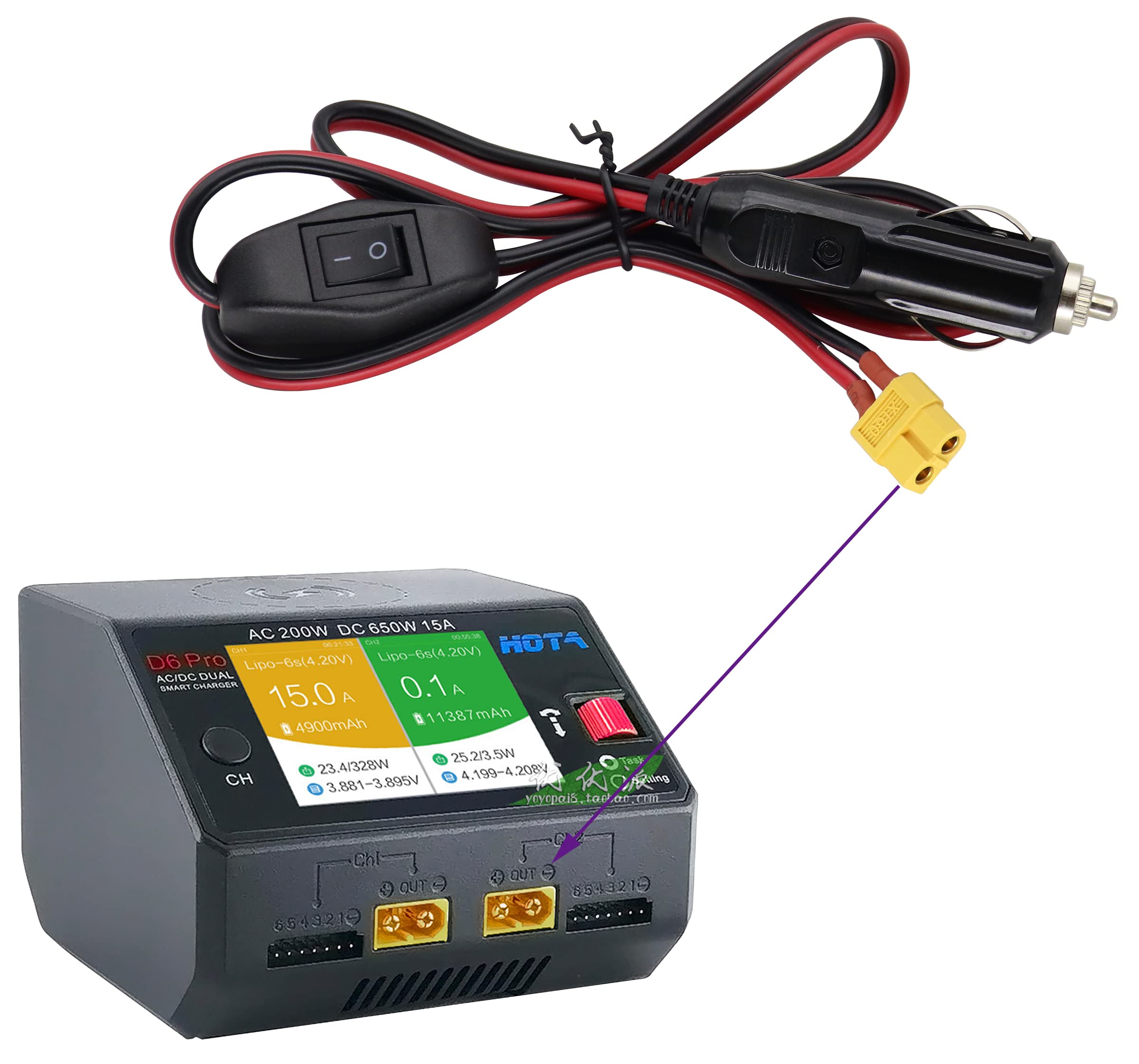 Cavo da 16AWG XT60 femmina a spina accendisigari per auto 12V/24V per