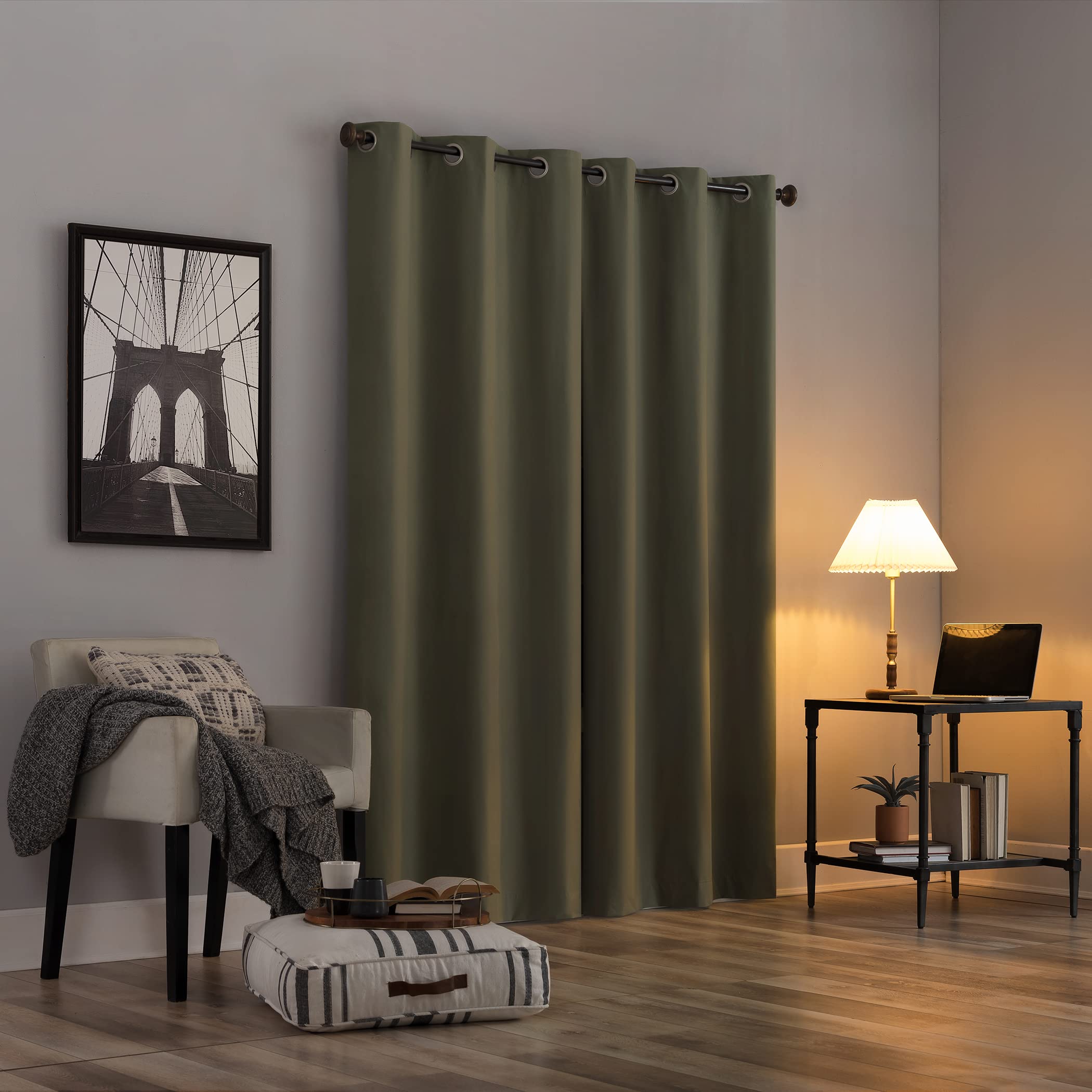 Sun Zero Cyrus Thermal 100% Blackout Grommet Curtain Panel Pair 40" x 63", Olive Green, W 40" x L 63" (2 Panels) - Image 2