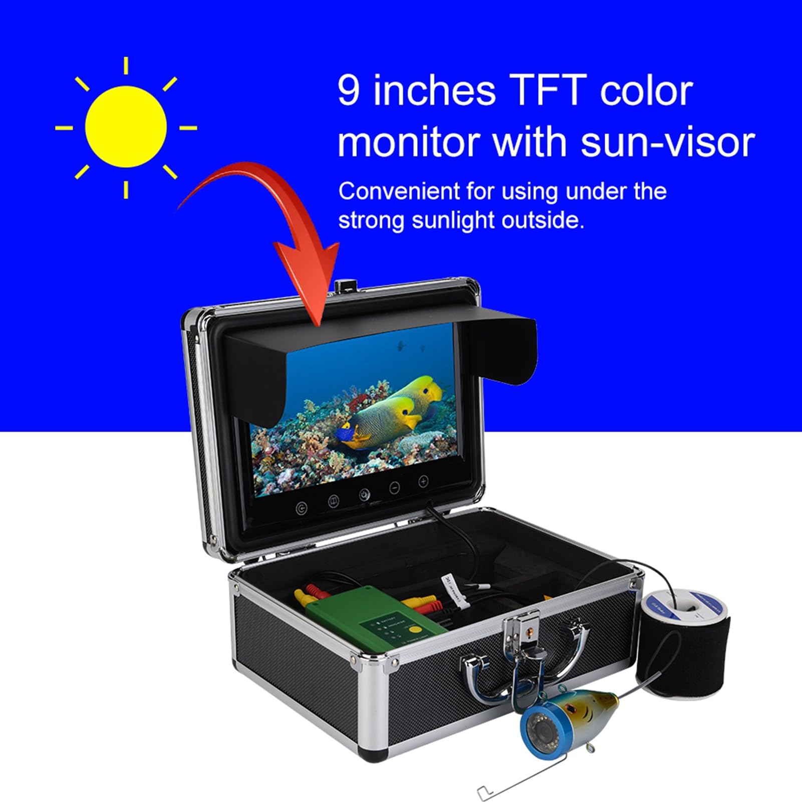Telecamera Portatile per la Pesca Subacquea con Borsa da Trasporto Monitor TFT da 9 Pollici Monitor 30 LED 1000TVL HD Fish Finder Telecamera da Pesca Impermeabile per Pesca in Mare/Fiume