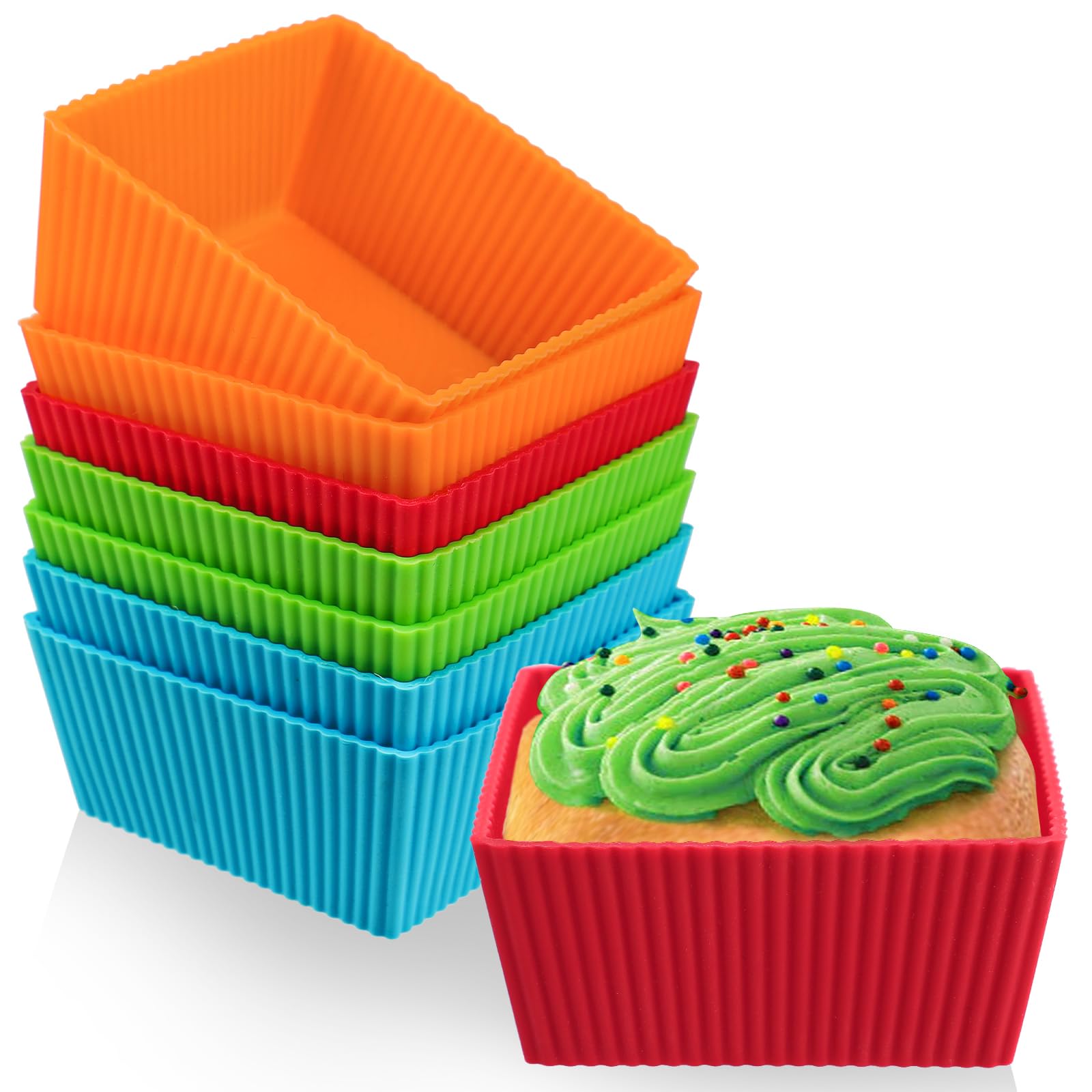 Webake Jumbo-Backförmchen, 8,9 cm, wiederverwendbar, Silikon, quadratisch, antihaftbeschichtet, für Muffins, Brownie, Kuchen, 8 Stück