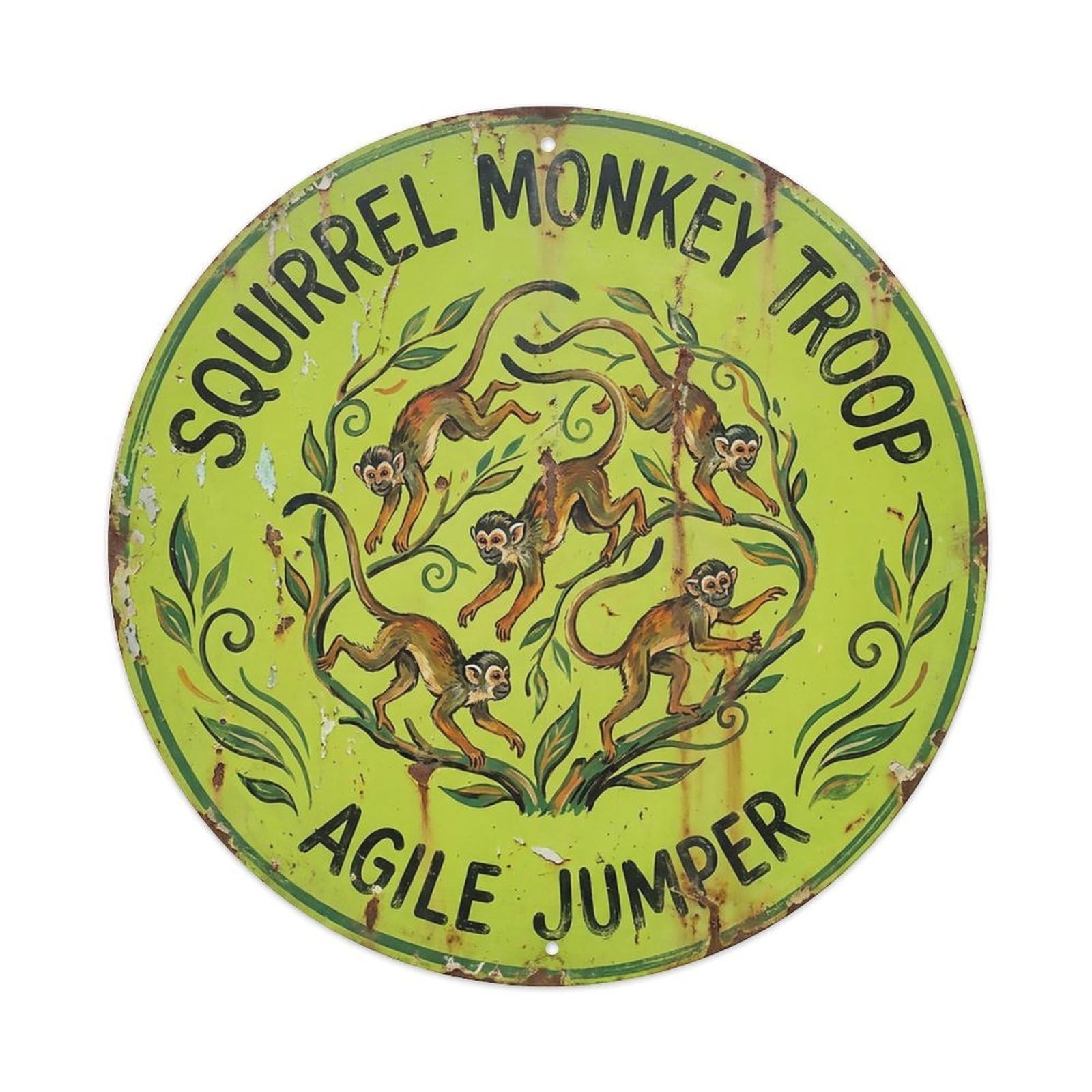 Cxhjca 8X8inch(20X20cm) Squirrel Monkey Troop Agile Jumper Metal Tin Sign