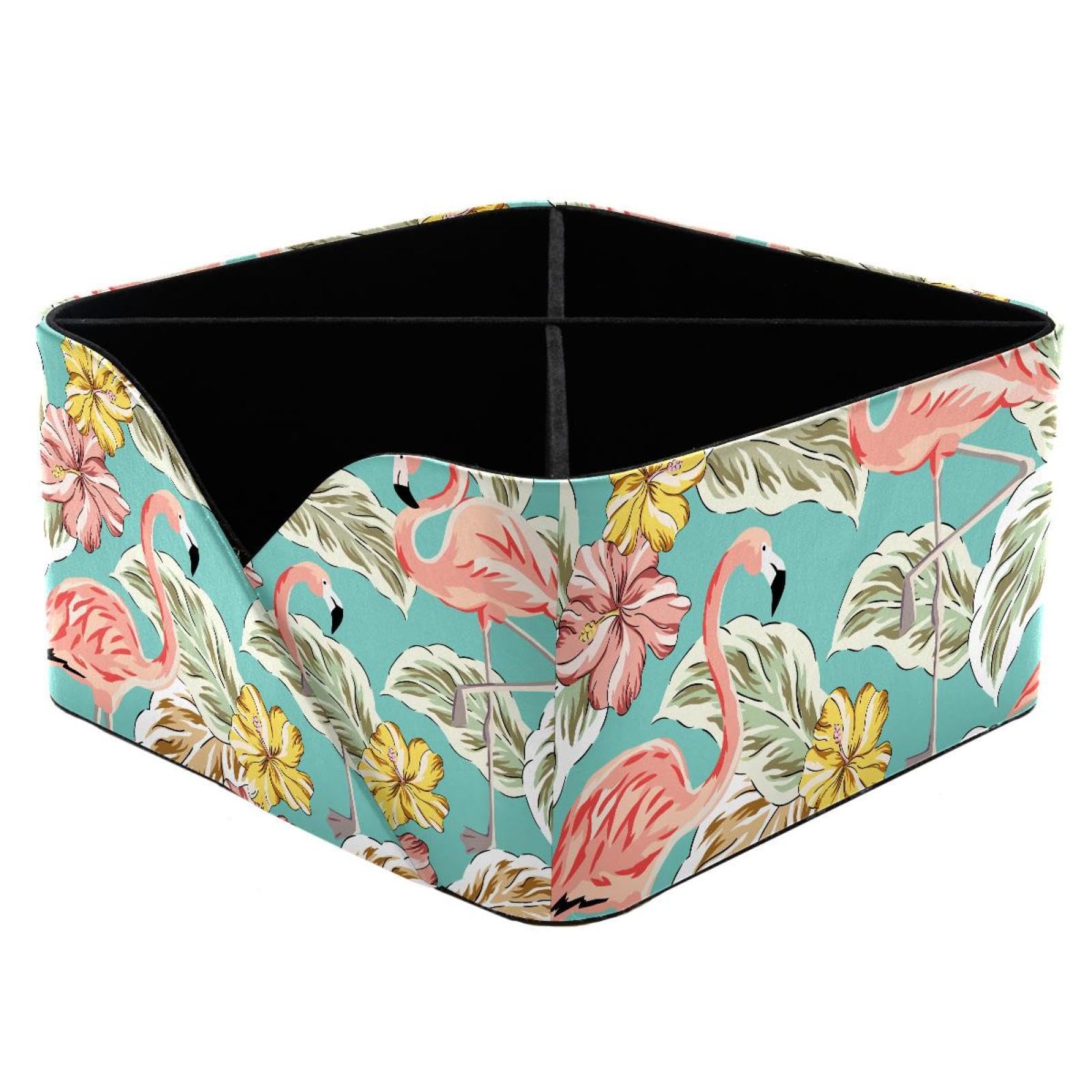 KengjuTesu Pink Flamingo Birds Palm Leaves Jungle Pattern Desktop Organizer Pen Holder, Rectangular Pencil Cup for Office, Study and Makeup Stations