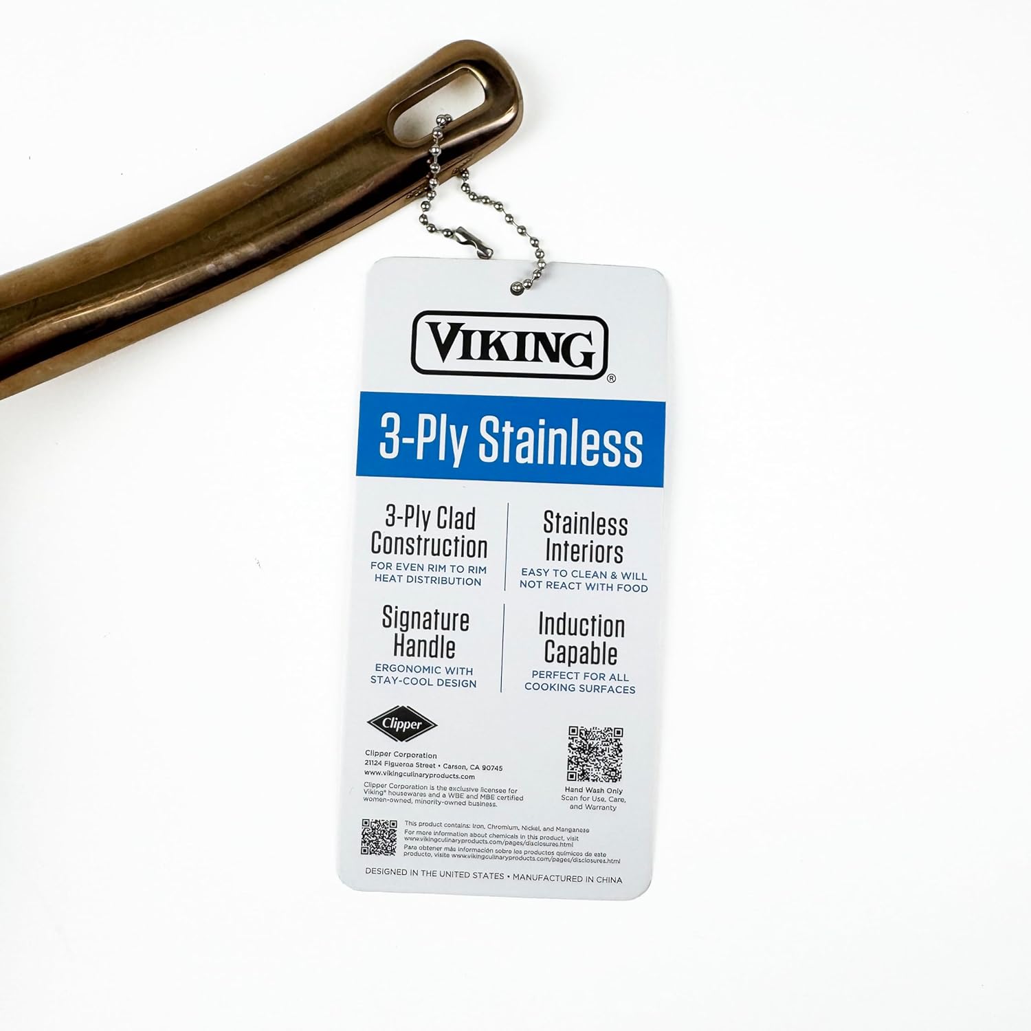 Viking 8 Inch Fry Pan with Copper Handle – 3-Ply Stainless Steel and Aluminum Core – Mirror Finish – Induction Compatible – Hand Wash – Compact PVD Skillet for All Cooktops