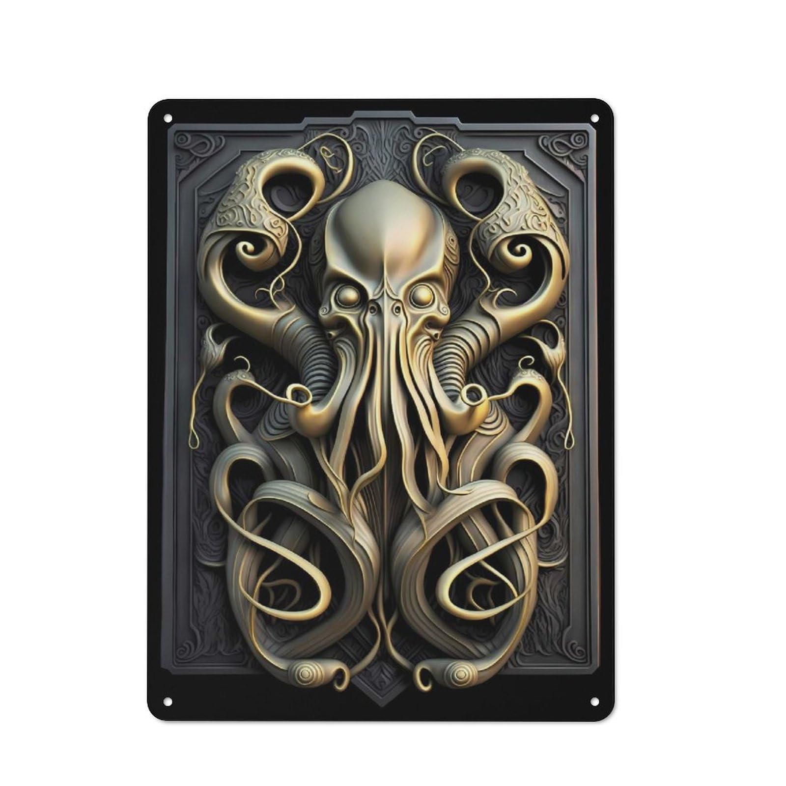 Junmoney Style-12 Vintage Tin Sign 40X30cm With Cthulhu Golden Art Deco For Dining Room Or Kitchen, For Autumn Interiors With Vintage Character