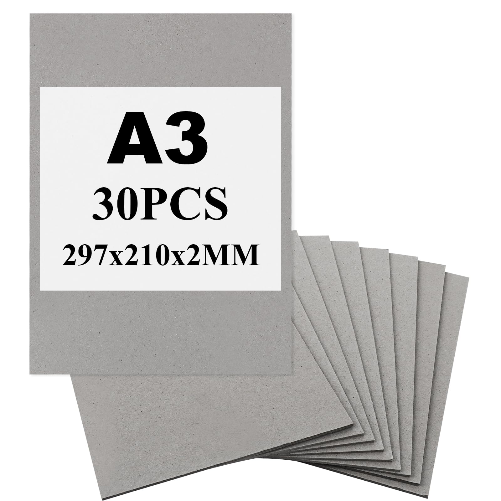 30 fogli di cartone grigio, formato A4, 210 x 297 mm, 2 mm, formato A4, per rilegatura, biglietti, inviti