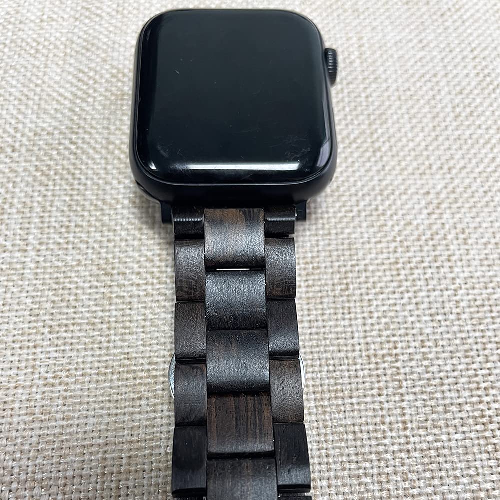 Correa de reloj de madera para Apple Watch 42 mm/44 mm, 100% ecológica, de madera natural, para Apple Watch SE, Apple Watch Series 6/5/4/3/2/1 (Negro), 42 mm/44 mm