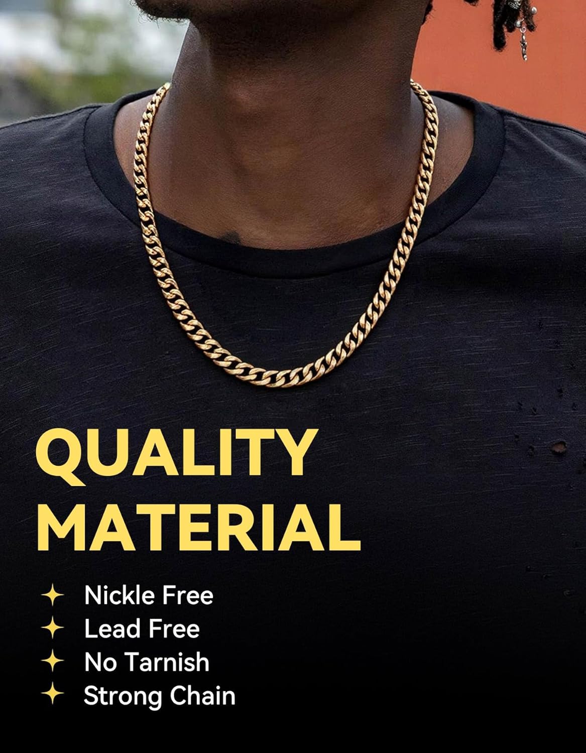 ChainsHouse Cuban Link Chain for Men, Stainless Steel Cuban Link Chain, Black/ 14K Gold Plated Cuban Chain Necklace, 6mm/9mm/12mm Width, Hip Hop Mens Jewelry, 18"-30", Send Gift Box - Image 2