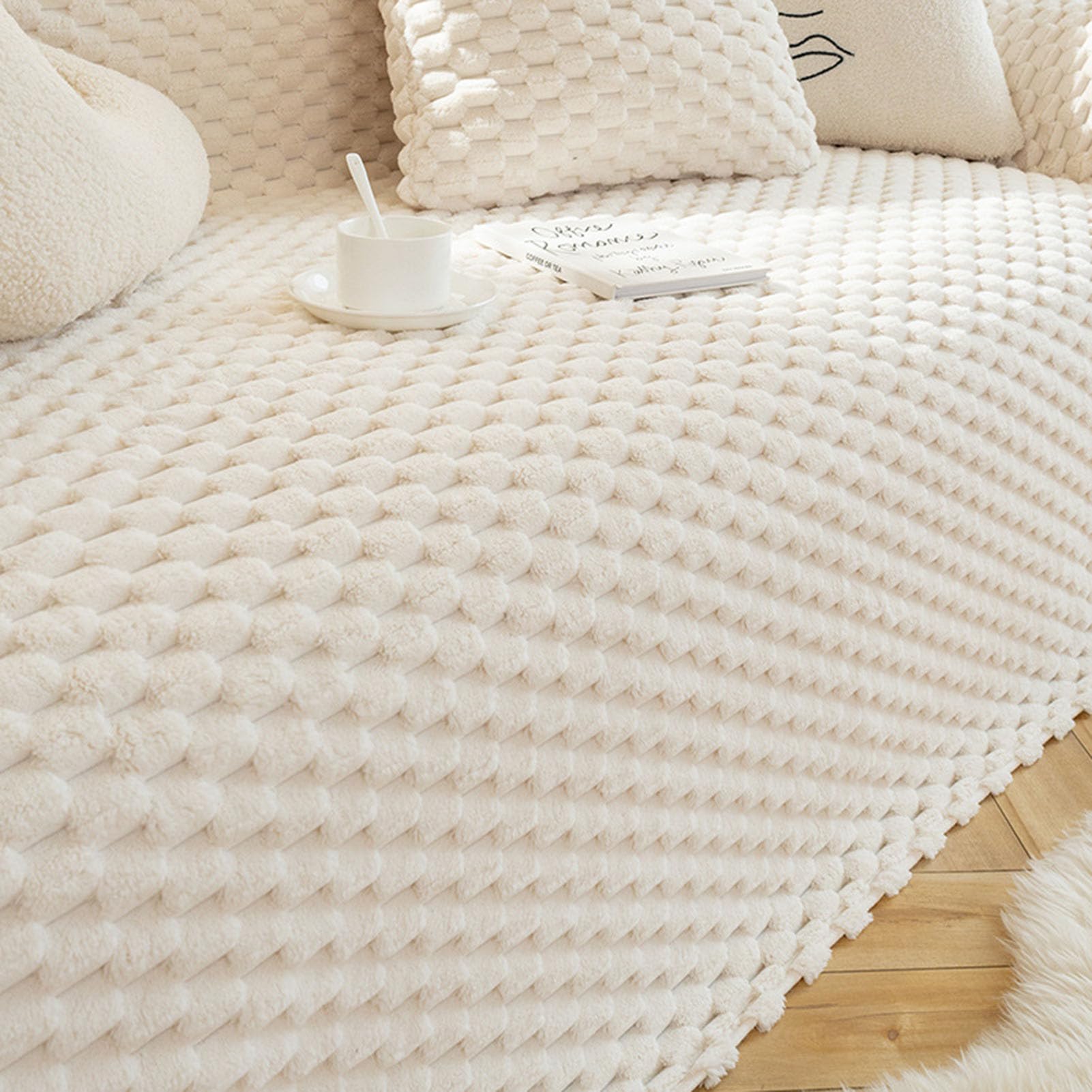 Koc Polarowy Na Sofę, Miękki, Pluszowy, Ciepły I Przytulny Kocyk, Wrażenia Dotykowe 3d, Idealny Na Kanapę I Sofę(Size:180 * 320cm/70.86"x125.98",Color:biały)