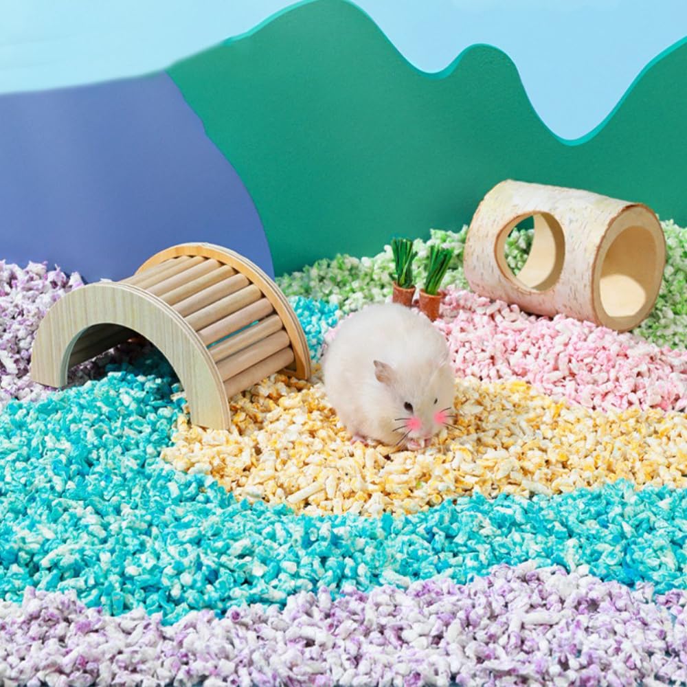 Arena de papel para hámsters, 1 kg, absorbente y sin polvo, para conejos, cobayas, jerbos y roedores pequeños, higiénica y cómoda, arco iris