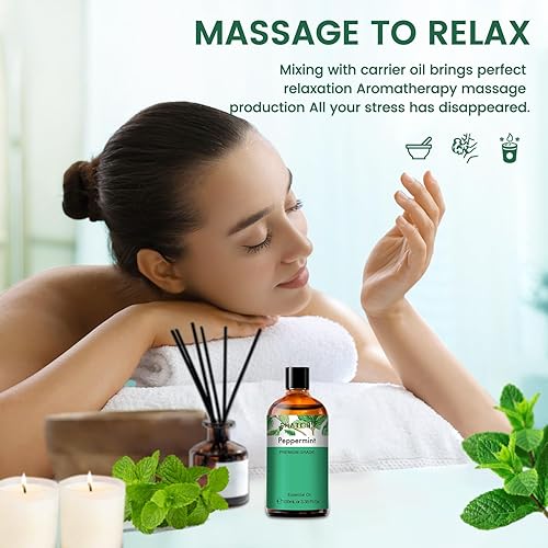Miniatura 5 de PHATOIL Aceite esencial de menta, botella enorme de 3.4 onzas líquidas, aceites esenciales de menta puros de aromaterapia para difusor,