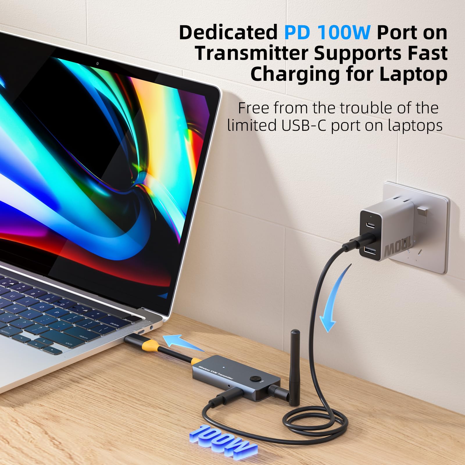Bezprzewodowy nadajnik i odbiornik KVM USB-C na HDMI 200 m, 1080P przy 60 Hz, bezprzewodowy przedłużacz USB KVM dalekiego zasięgu, obsługa ekranu i rozszerzenie sygnału klawiatury/myszy, szybkie