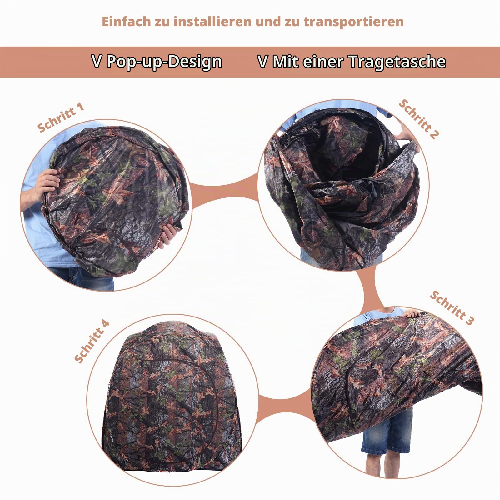 GOPLUS Jagdzelt, Camouflage Tarnzelt für 2-3 Personen, tragbares Pop-up-Zelt mit Tragetasche, Seilen & Erdspießen, Tarnversteck mit 360 Grad Weitsicht für Picknicks, Camping Angeln & Jagd