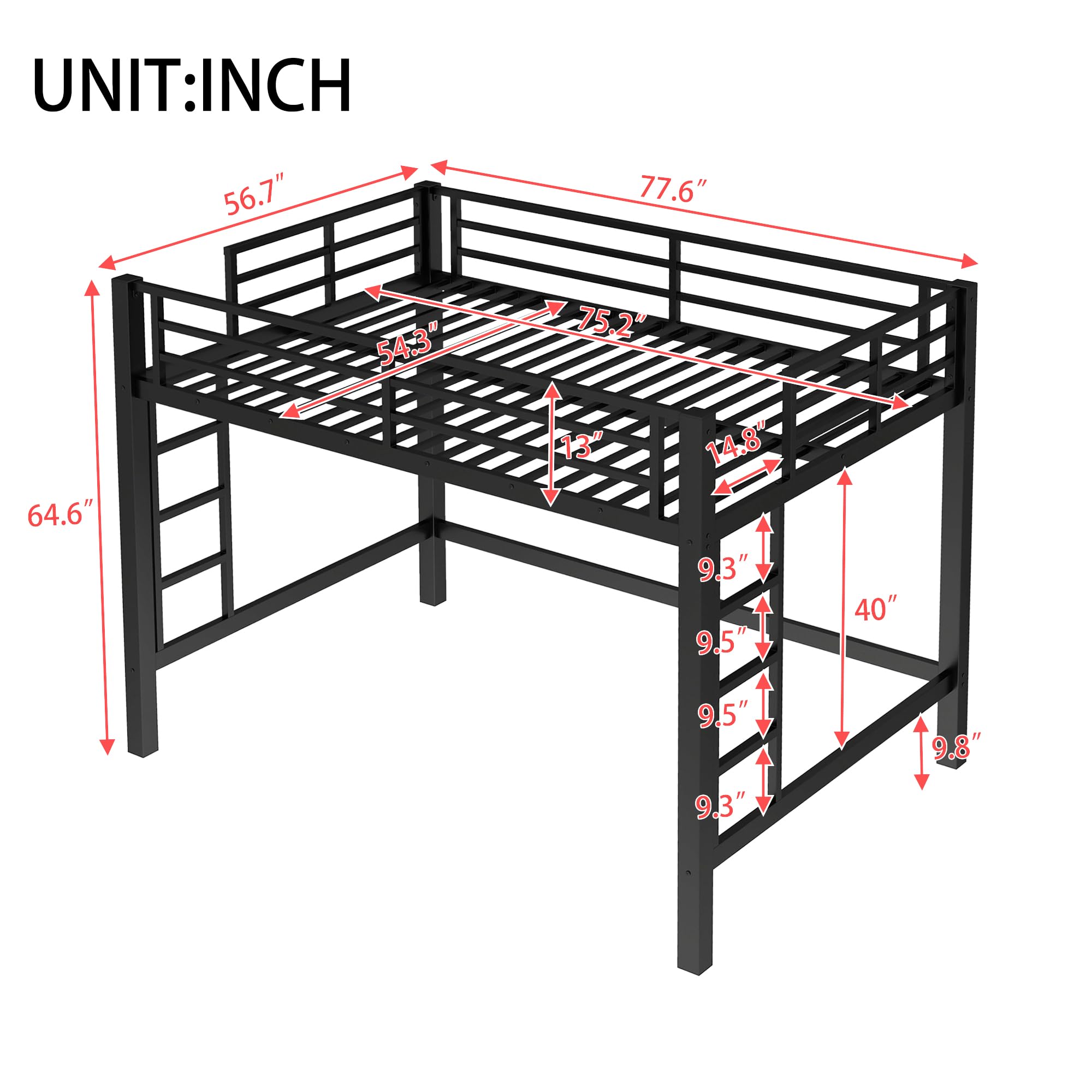 Photo 1 of ** missing hardware/instructions** Bellemave Full Loft Bed with 2 Ladders and Guardrails, Metal Loft BedFrame for Adults, Kids, Teens, Black
