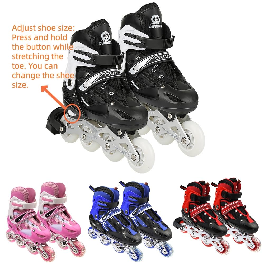 Rollers en Ligne pour Enfants Filles et garçons, Taille réglable, pour Enfants, Adolescents, Adultes, Débutants, Patins à roulettes pour l'intérieur et l'extérieur