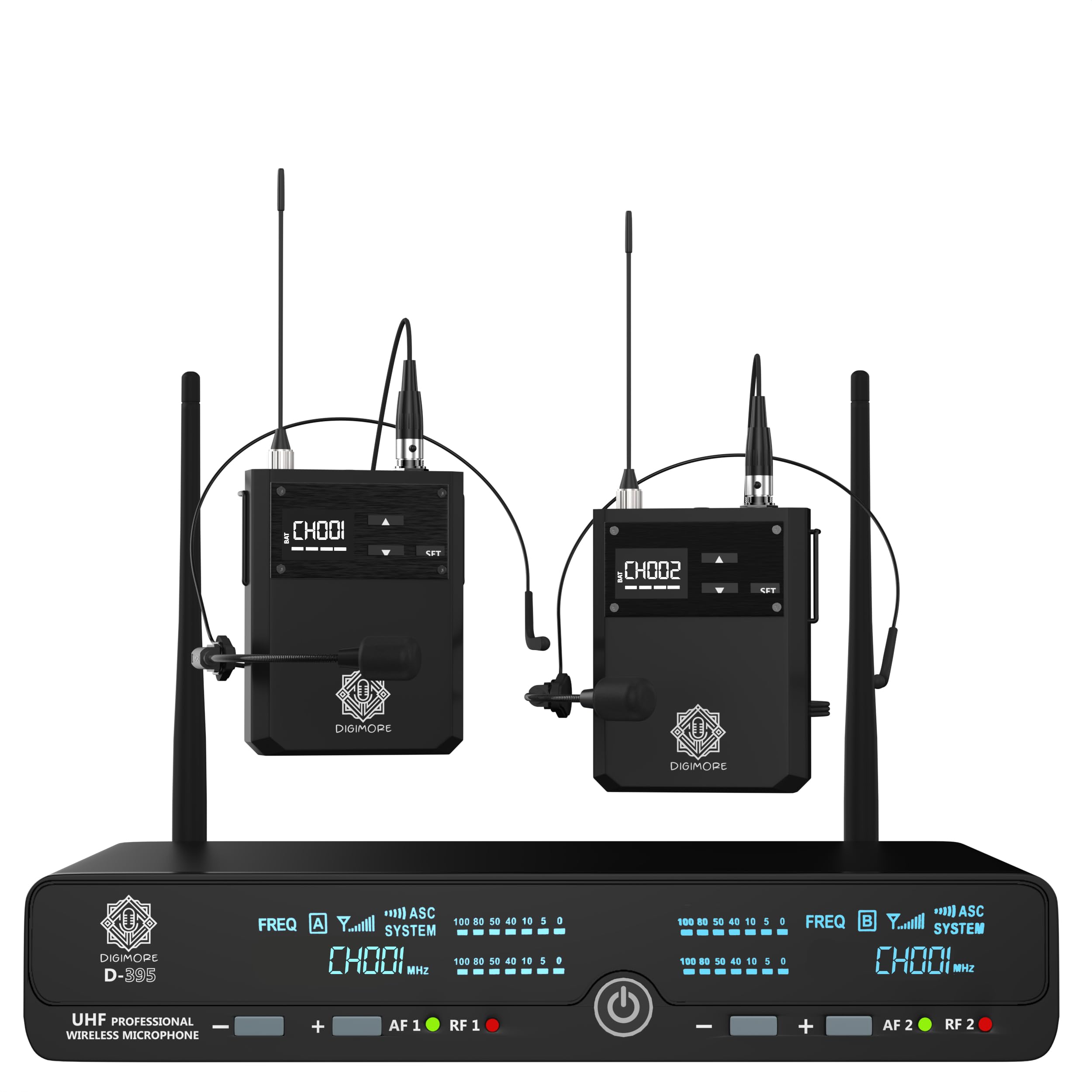 DIGIMORE UHF Wireless Microphone System | 72 Channels | 350 ft Range | 2X Lavelier Mic | Metal Body | PA System, DJ, Stage, Church, Karaoke, Speech, Singing (D-395 LL)-image-9