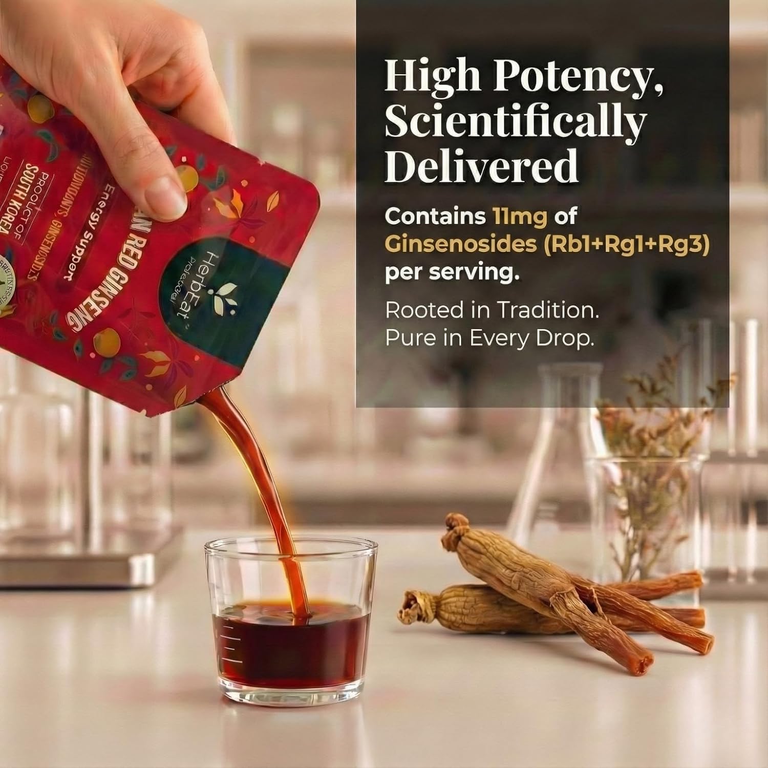 Korean Red Ginseng Prime Liquid Extract - 11mg Ginsenosides, 6-Year-Old Panax Red Ginseng for Energy & Immune Support - Dr. Kim Formulated, No Added Sugar, Vegan - 5 Pouches (30 mL Each) - Image 2