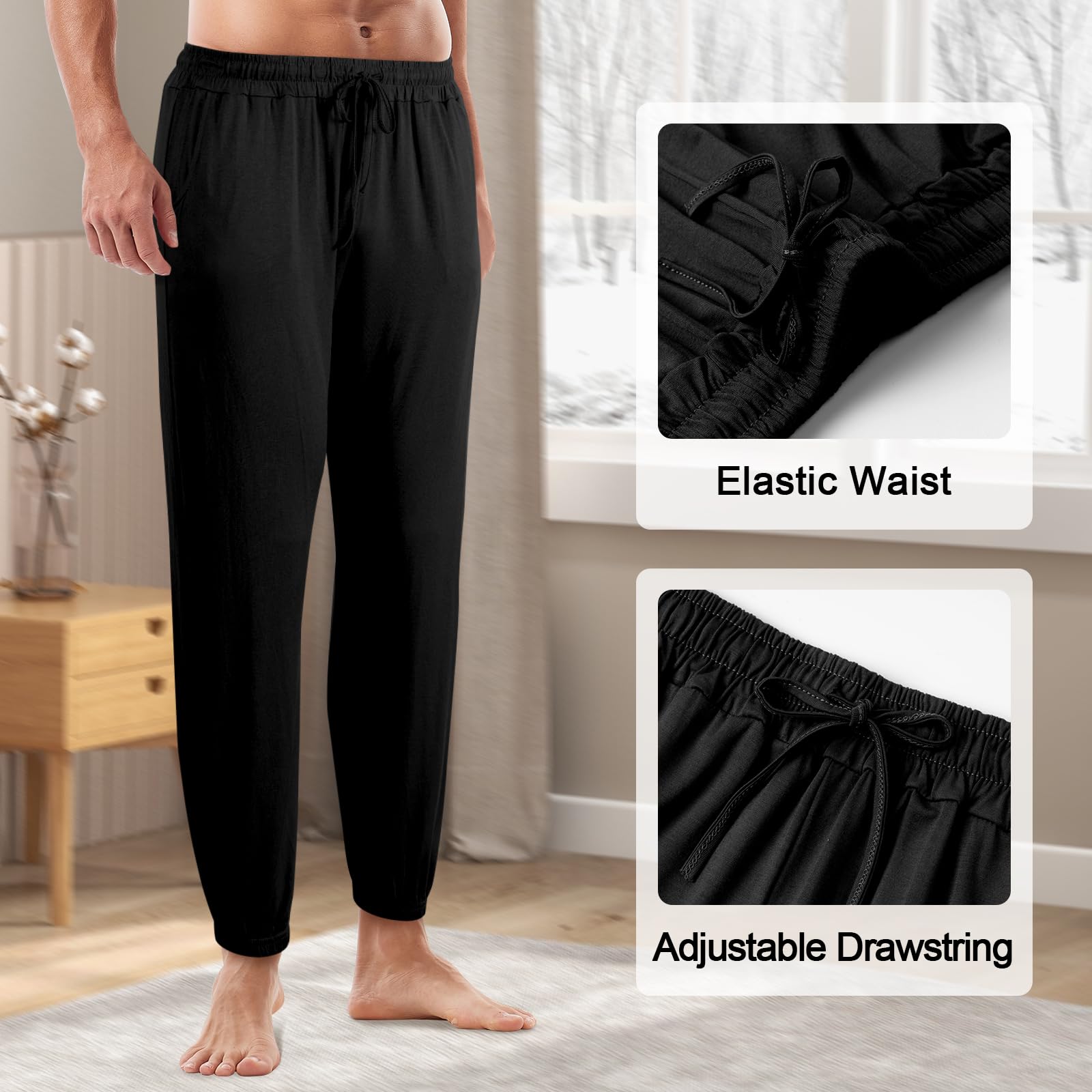 GENEMEN Mens Yoga Pants Loose Joggers Sweatpants Home Trousers Lounging Bodybuilding Casual Pants (Black, XL)