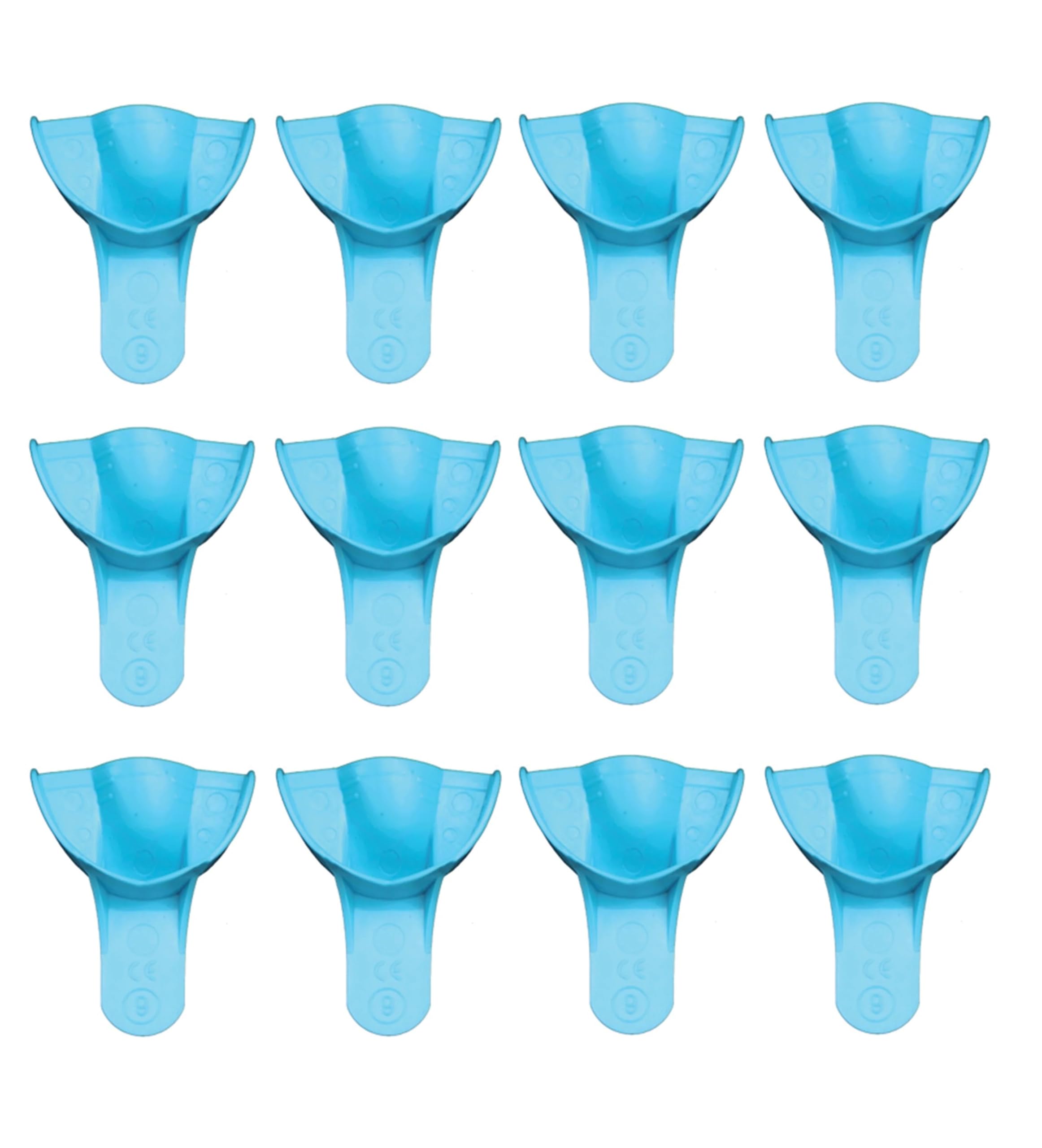 12/pk OptiTray Dental Impression Trays Non-Perforated Disposable Highly Impact-Resistant Light Blue Strong Rigid Latex-Free Plastic (#9 Anterior Upper)