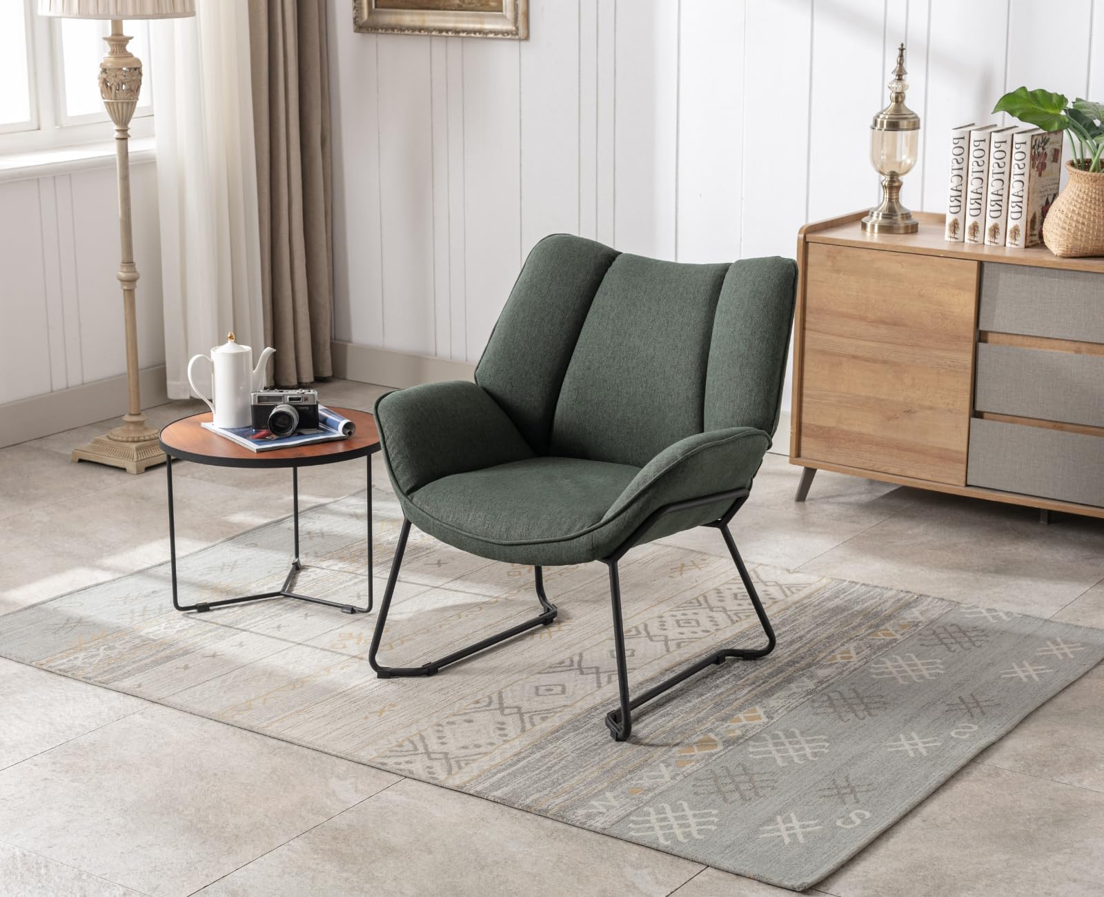 chairus Leinen Loungesessel für Wohnzimmer Balkon Modern Gepolstert Polsterstuhl Relaxsessel mit Metallbeinen (Grün)