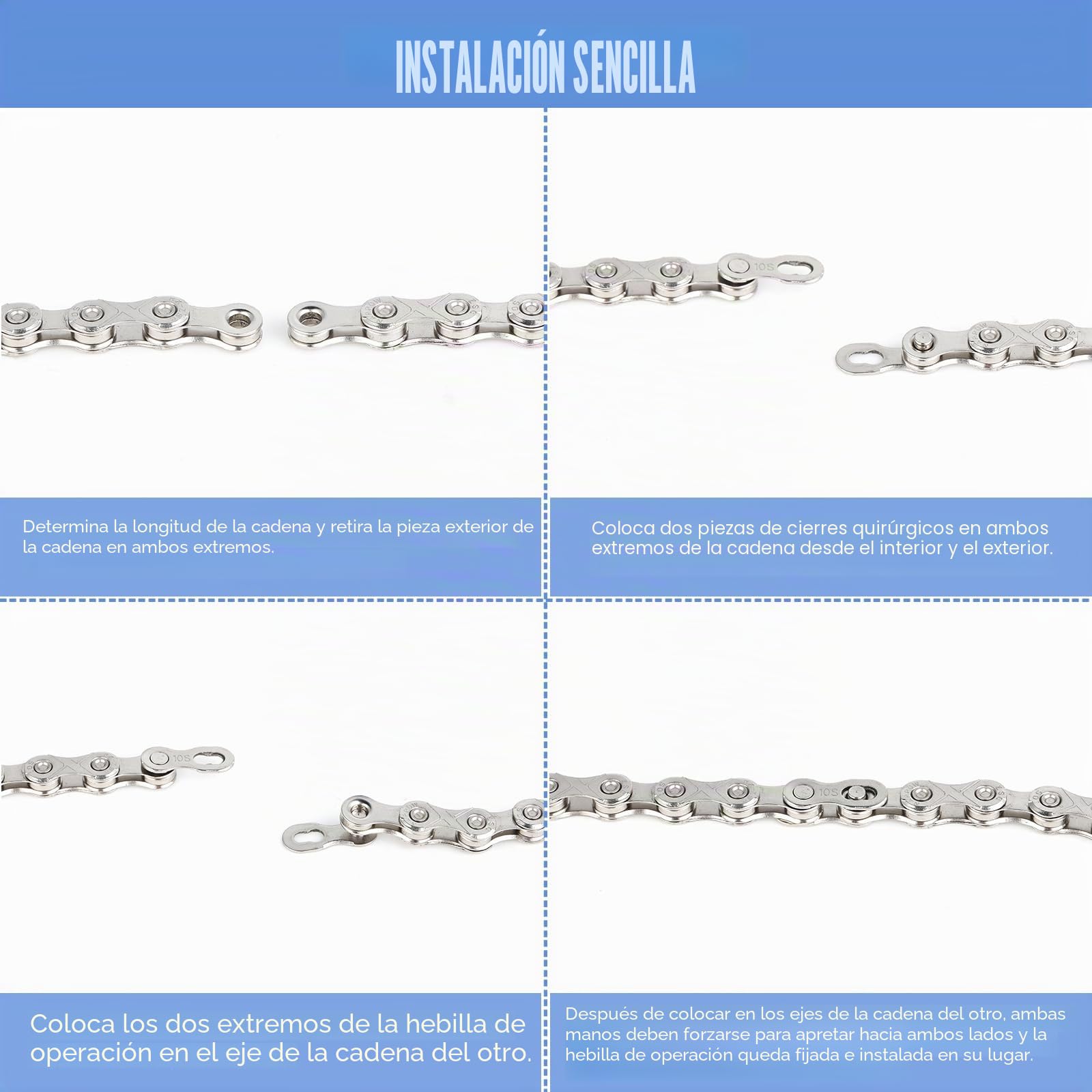 Cadena Bicicleta 10 Velocidades, 1/2 x 11/128 Pulgadas, Acero Especial, Plata, Cadena de Eslabones para Mountain Bike, Sportbike, Cadena Duradera Compatible con Varios Tipos de Bicicletas